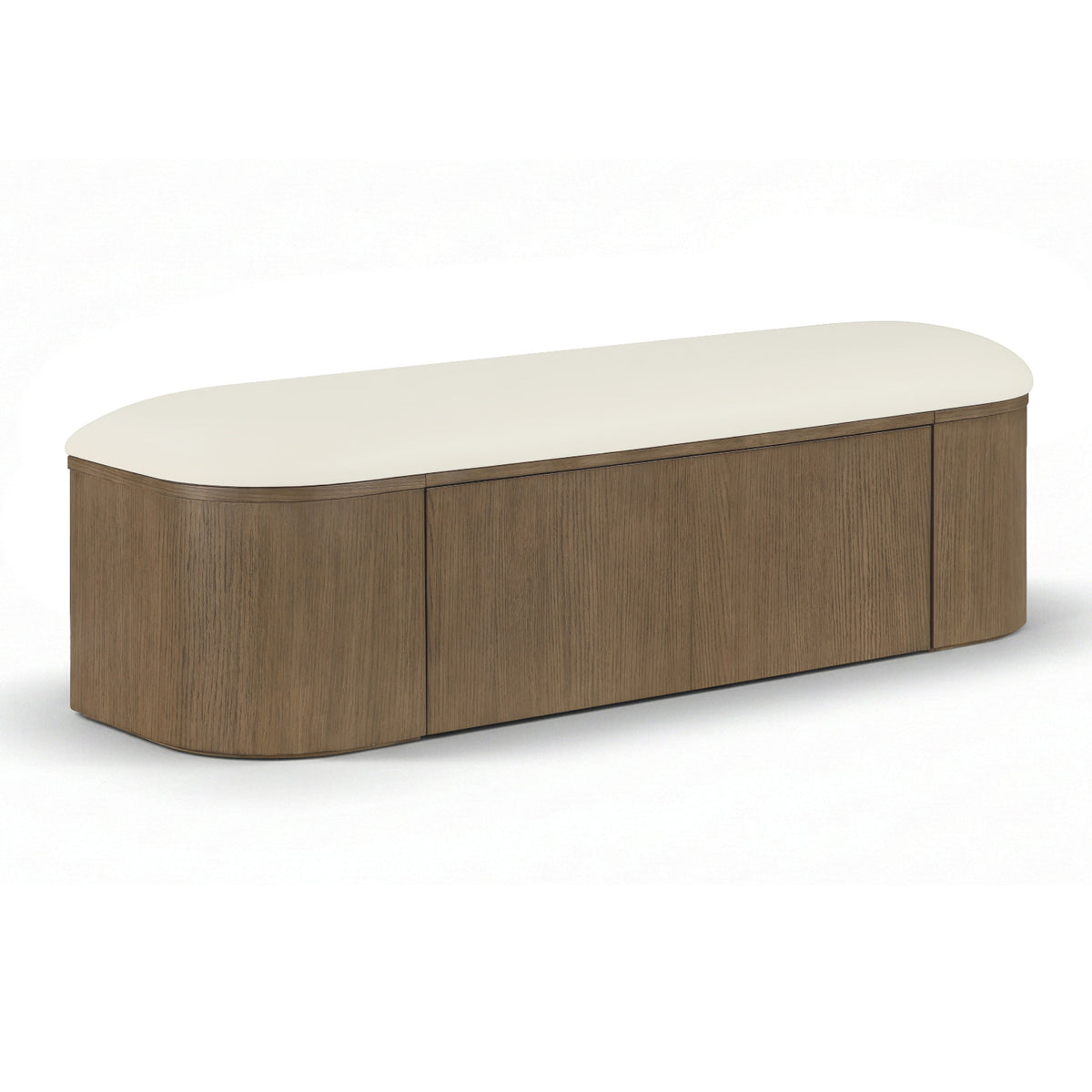 Velden Cream Vegan Leather Upholstered Storage Bench in cream vegan leather, walnut base, primary product view