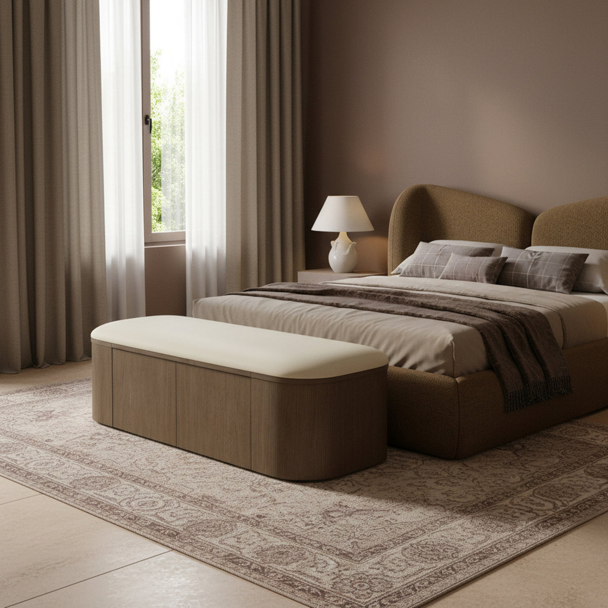Velden Cream Vegan Leather Upholstered Storage Bench