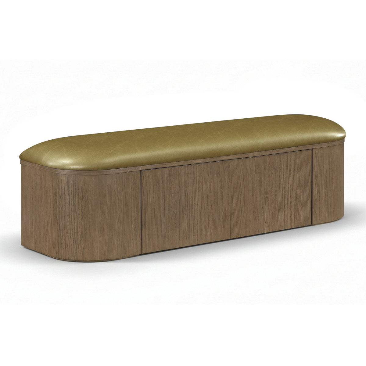 Velden Olive Vegan Leather Upholstered Storage Bench in olive vegan leather, walnut base, primary product view