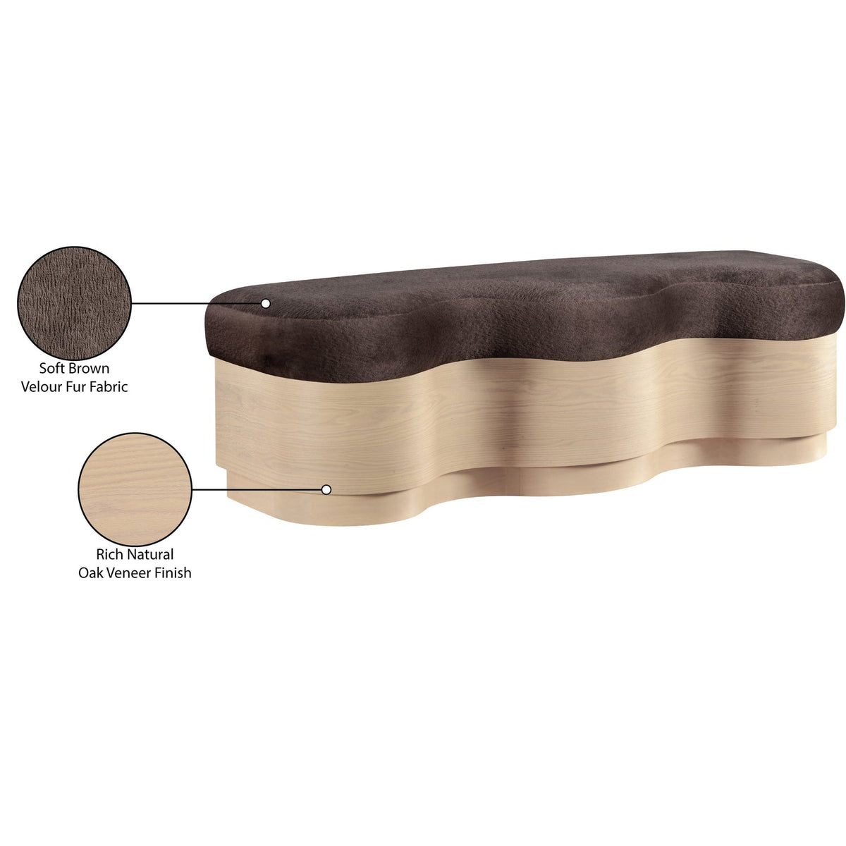Savoy Brown Velour Fur Fabric Upholstered Bench