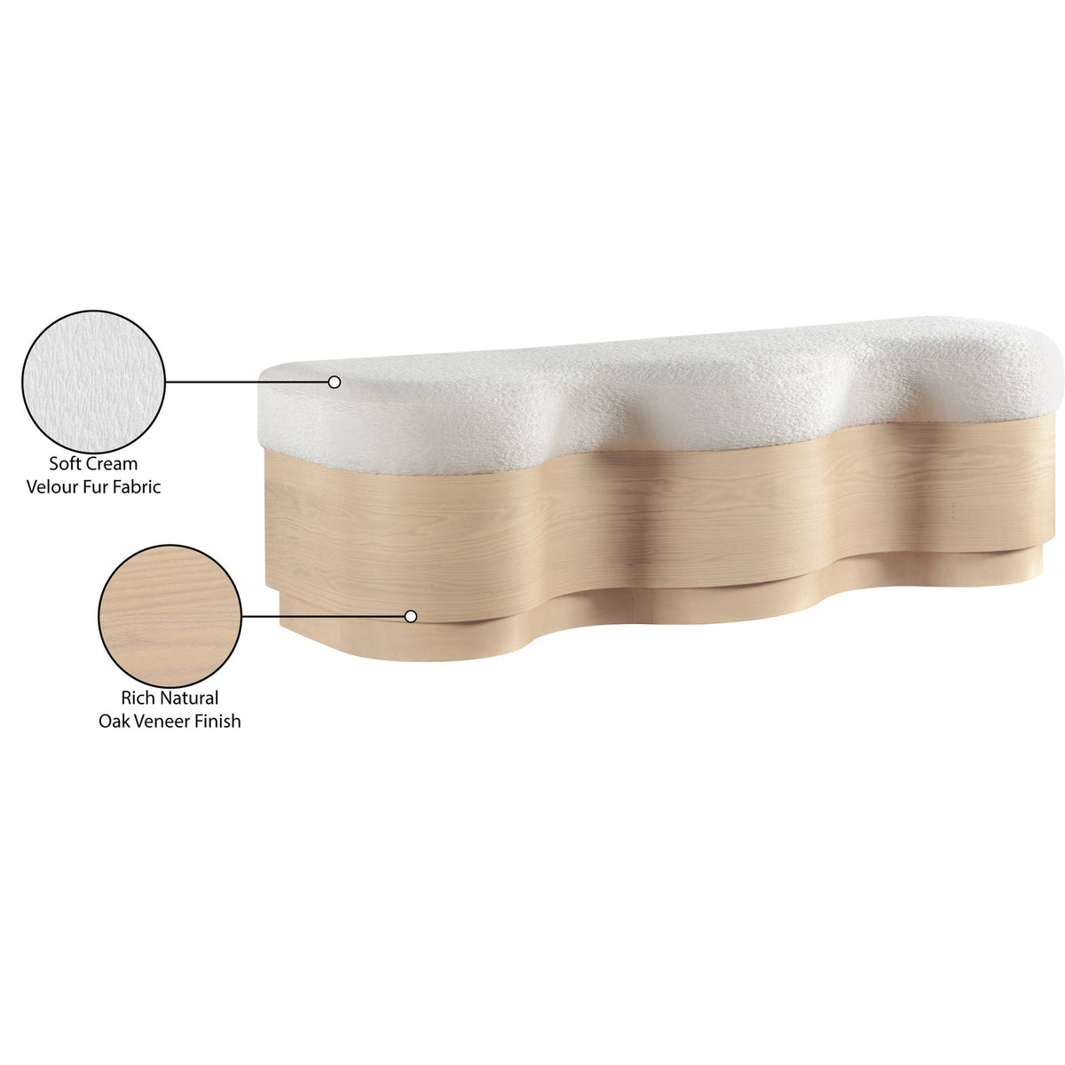 Savoy Cream Velour Fur Fabric Upholstered Bench
