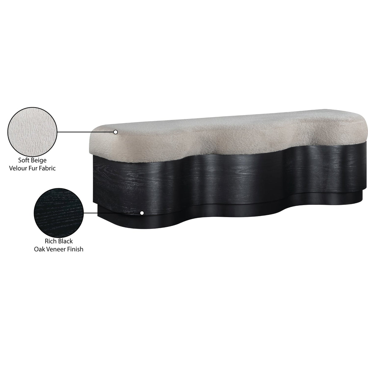 Savoy Beige Velour Fur Fabric Upholstered Bench