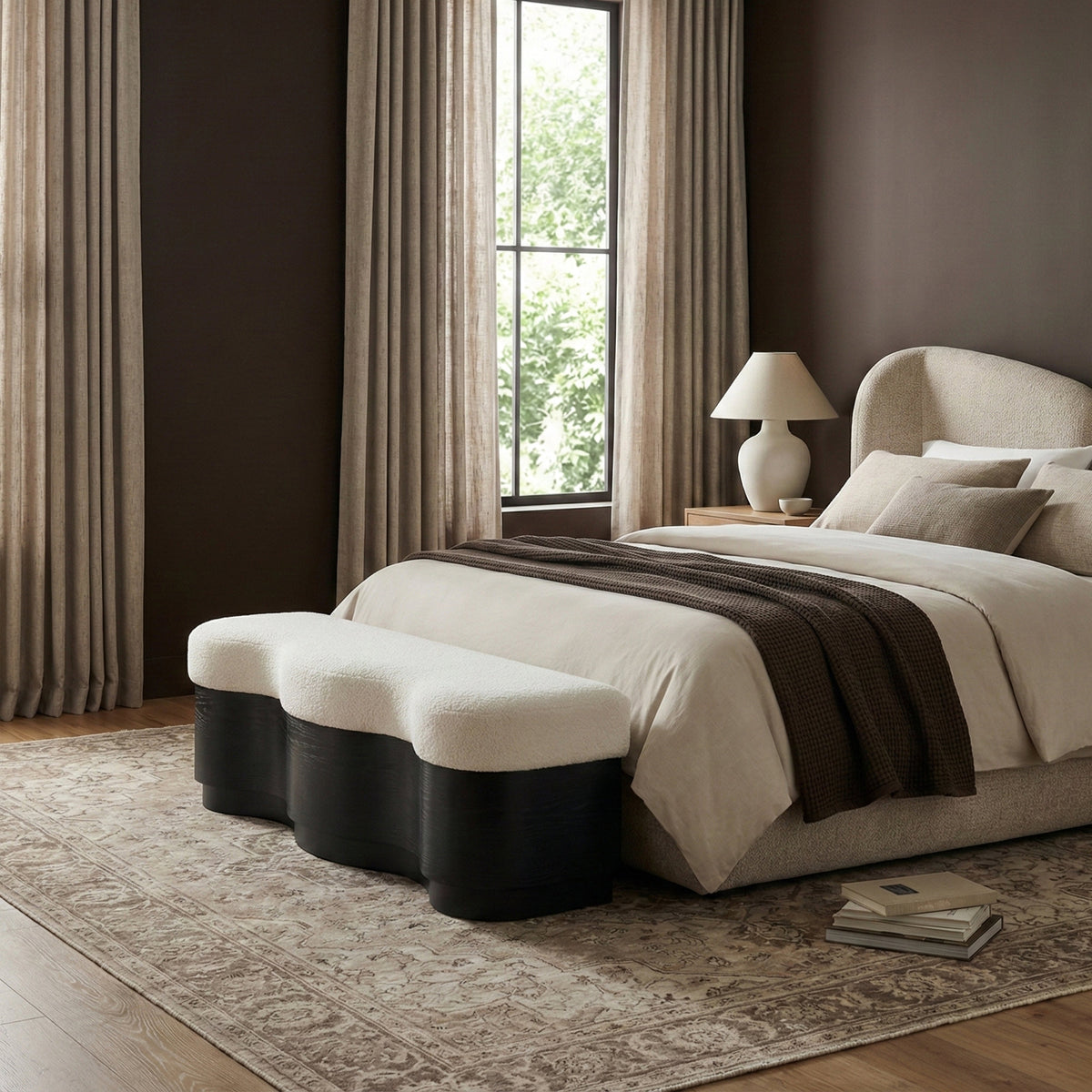 Savoy Cream Velour Fur Fabric Upholstered Bench