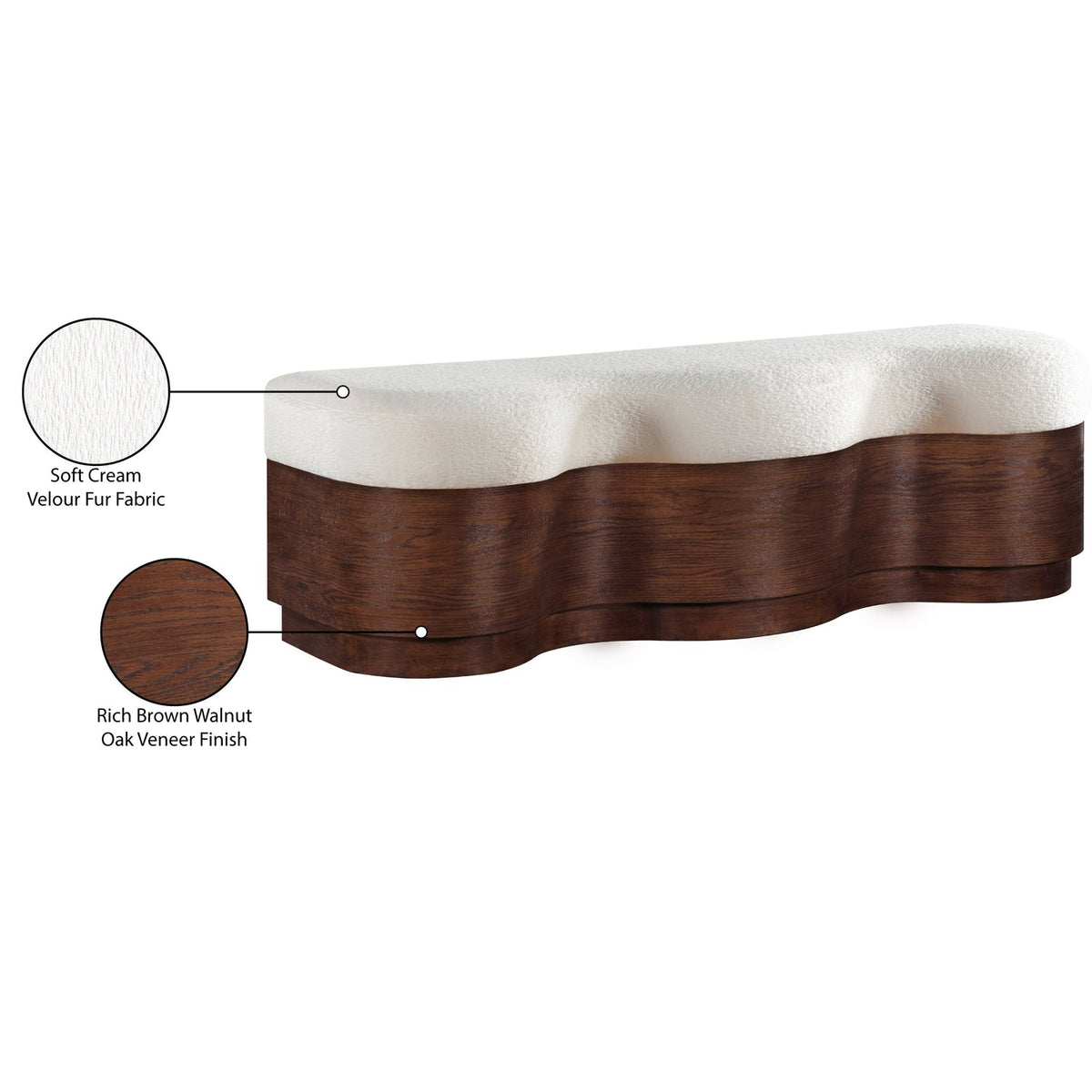 Savoy Cream Velour Fur Fabric Upholstered Bench