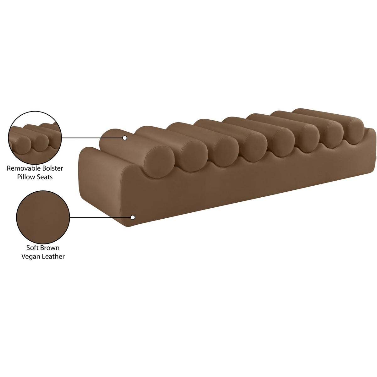 Rumble Brown Vegan Leather Upholstered Bench