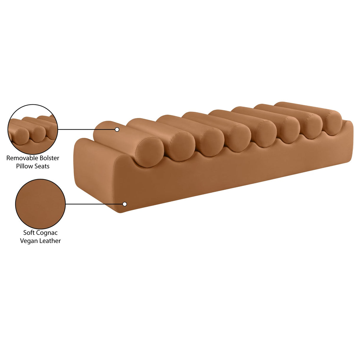 Rumble Cognac Vegan Leather Upholstered Bench