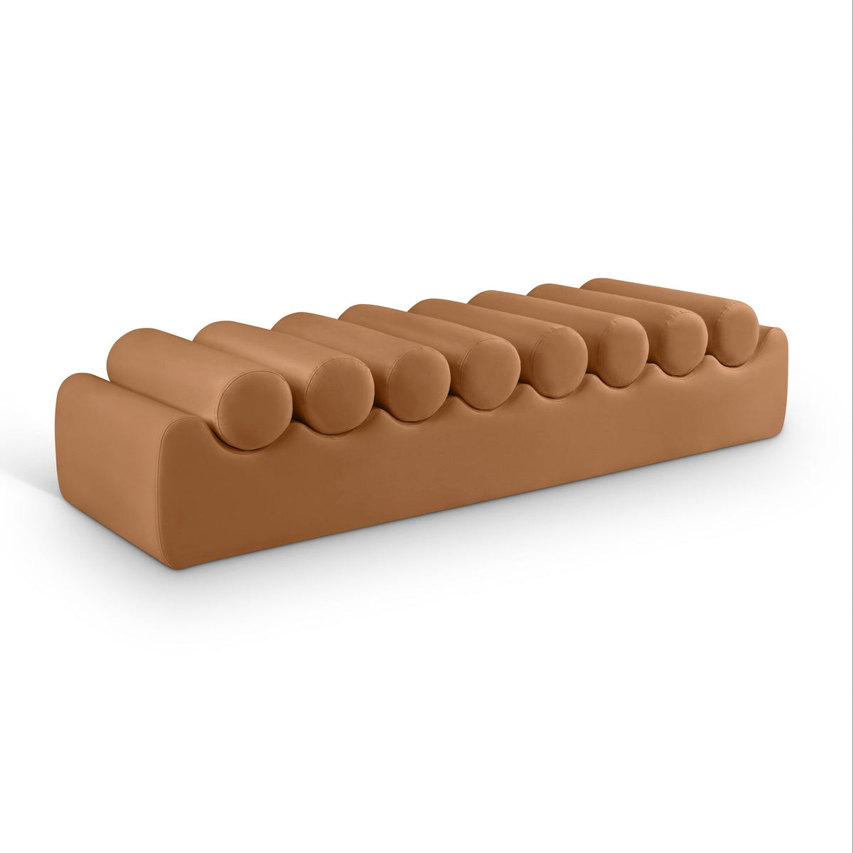 Rumble Cognac Vegan Leather Upholstered Bench in cognac vegan leather, primary product view