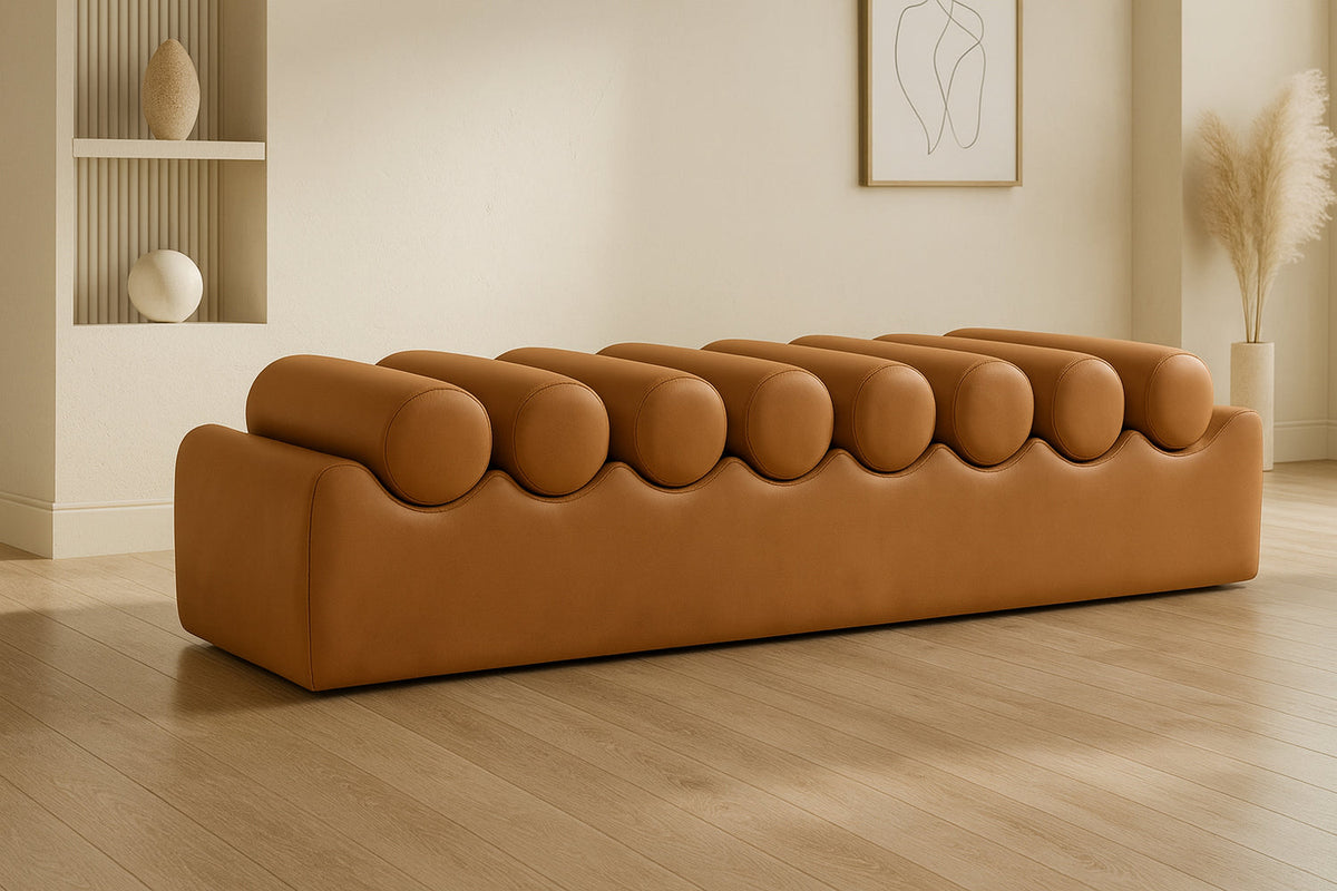 Rumble Cognac Vegan Leather Upholstered Bench