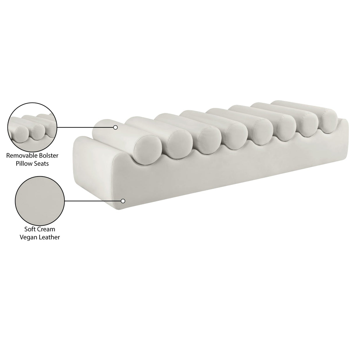 Rumble Cream Vegan Leather Upholstered Bench