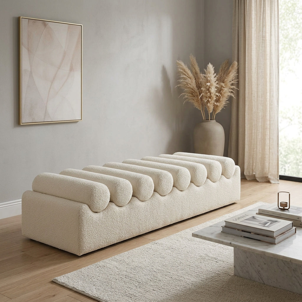 Rumble Cream Vegan Leather Upholstered Bench