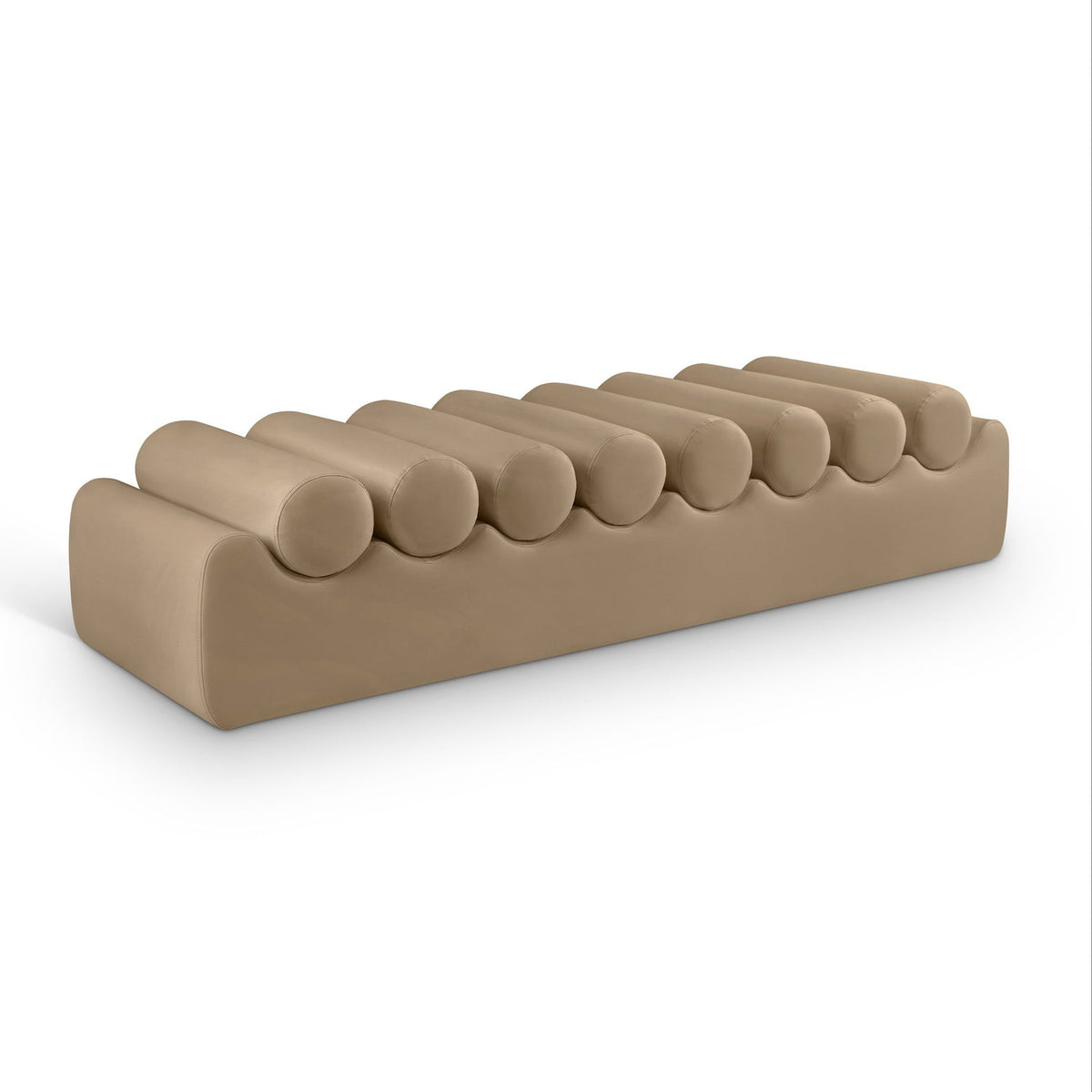Rumble Tan Vegan Leather Upholstered Bench in tan vegan leather, primary product view