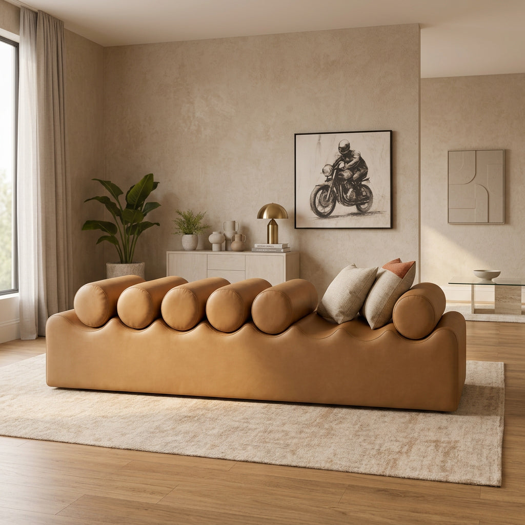 Rumble Tan Vegan Leather Upholstered Bench