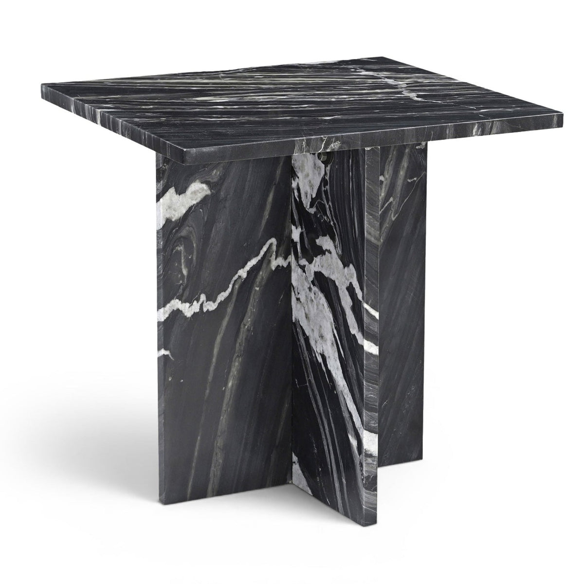 Verona Black Genuine Marble End Table in black marble, primary product view