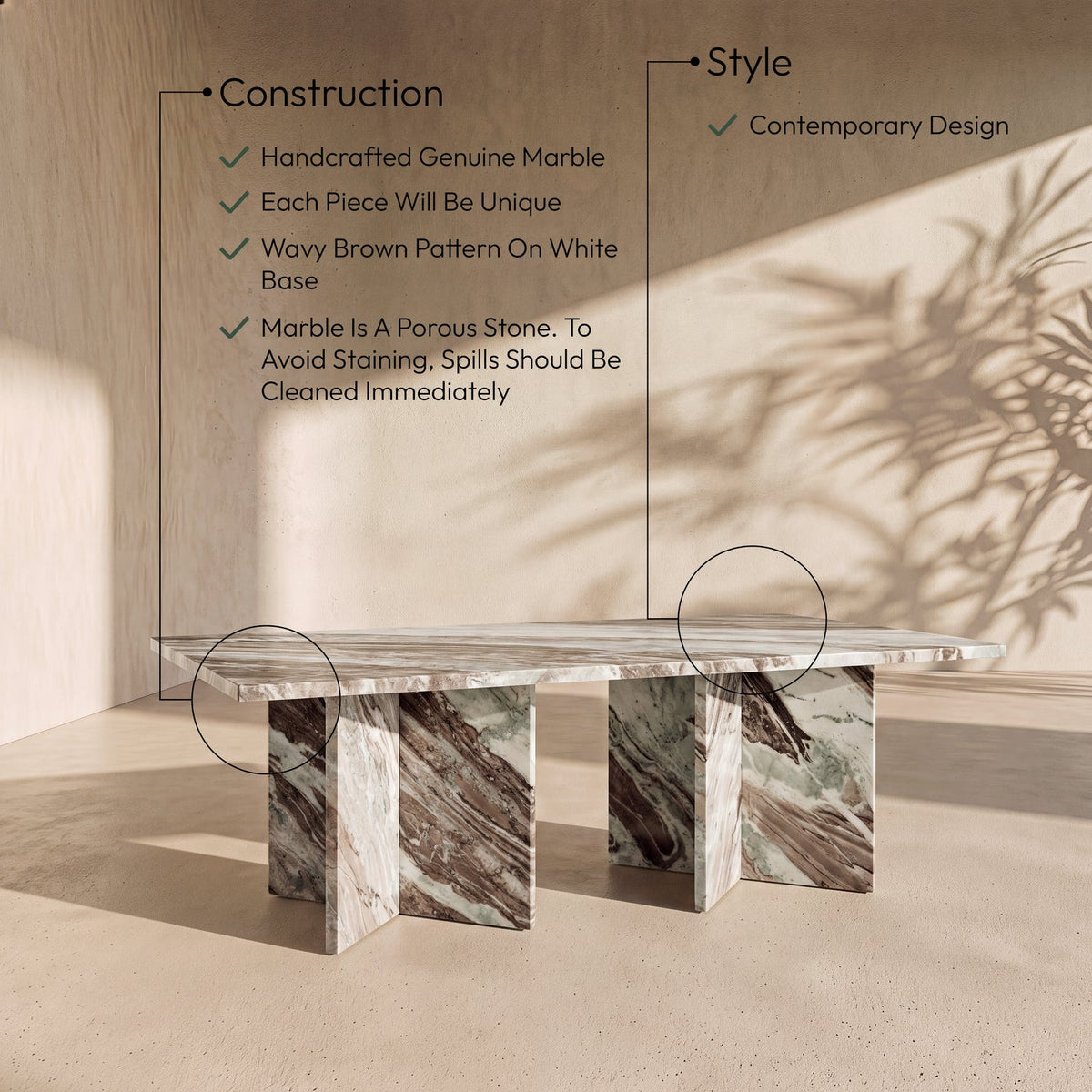 Verona Brown Genuine Marble Coffee Table