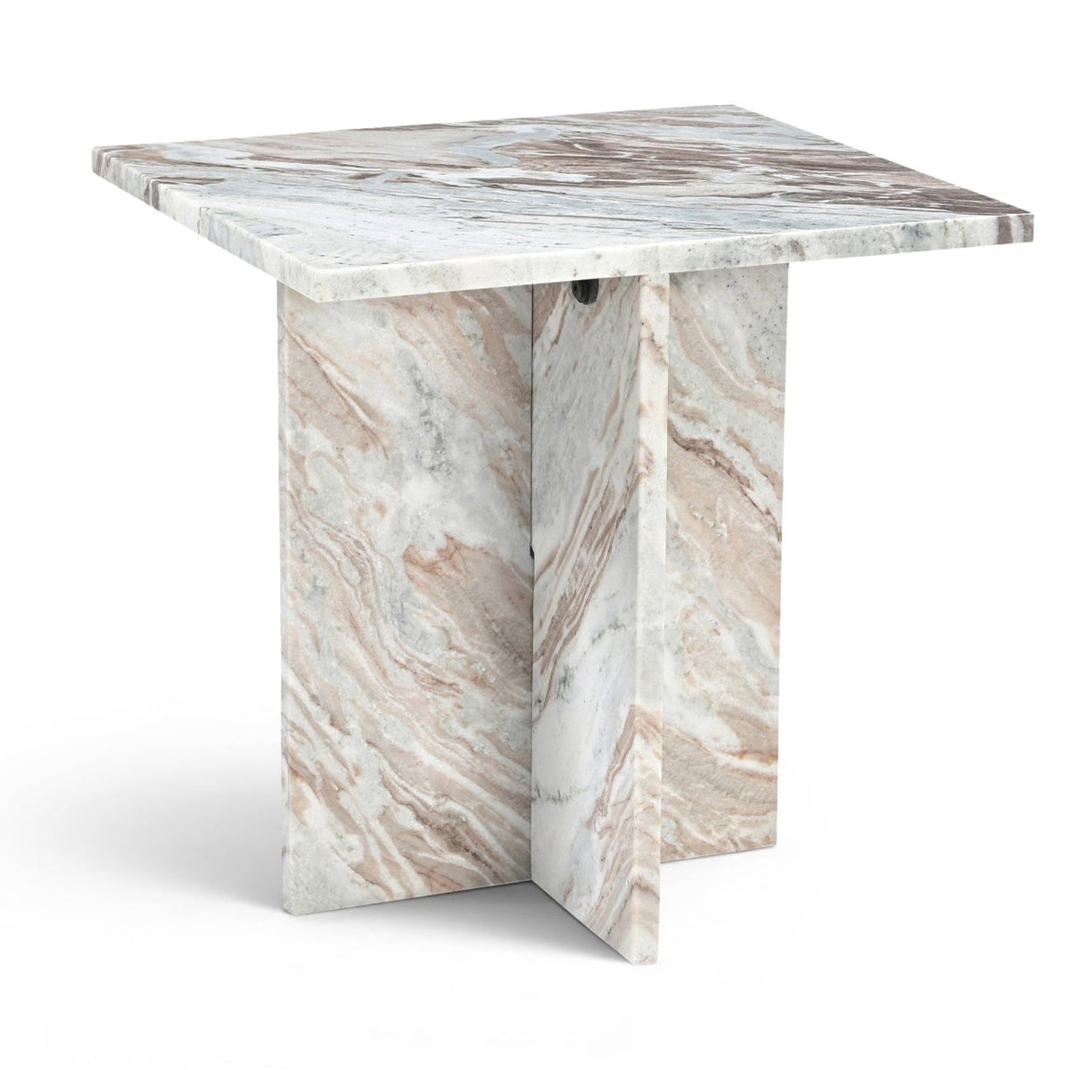 Verona Brown Genuine Marble End Table in brown marble, primary product view