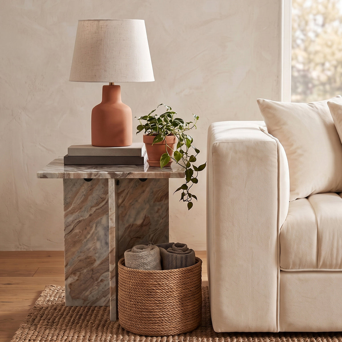 Verona Brown Genuine Marble End Table Set of 2