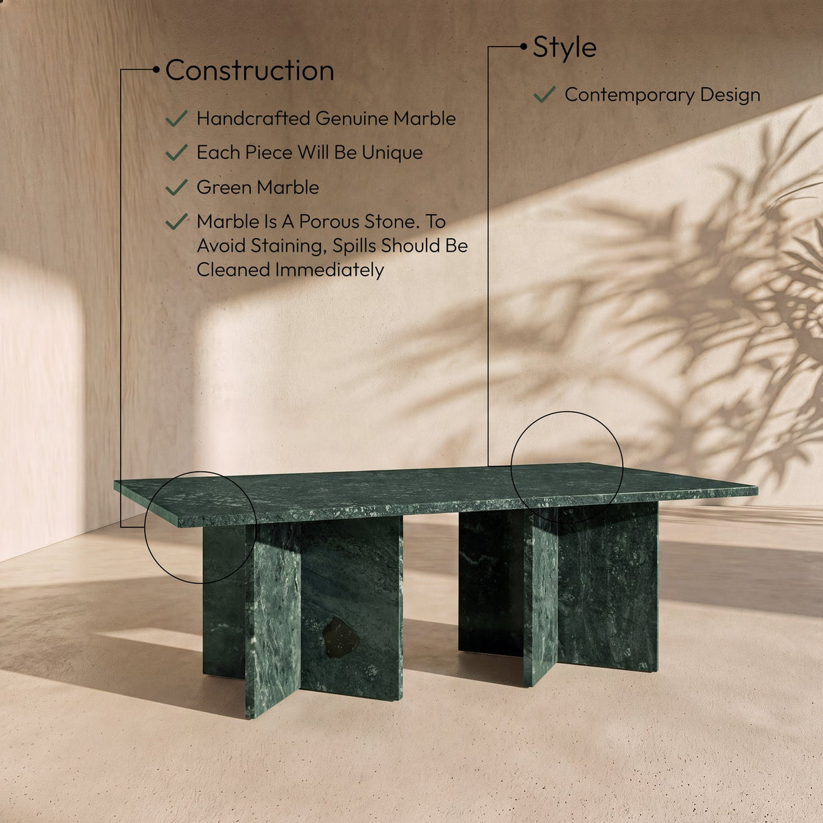 Verona Green Genuine Marble Coffee Table