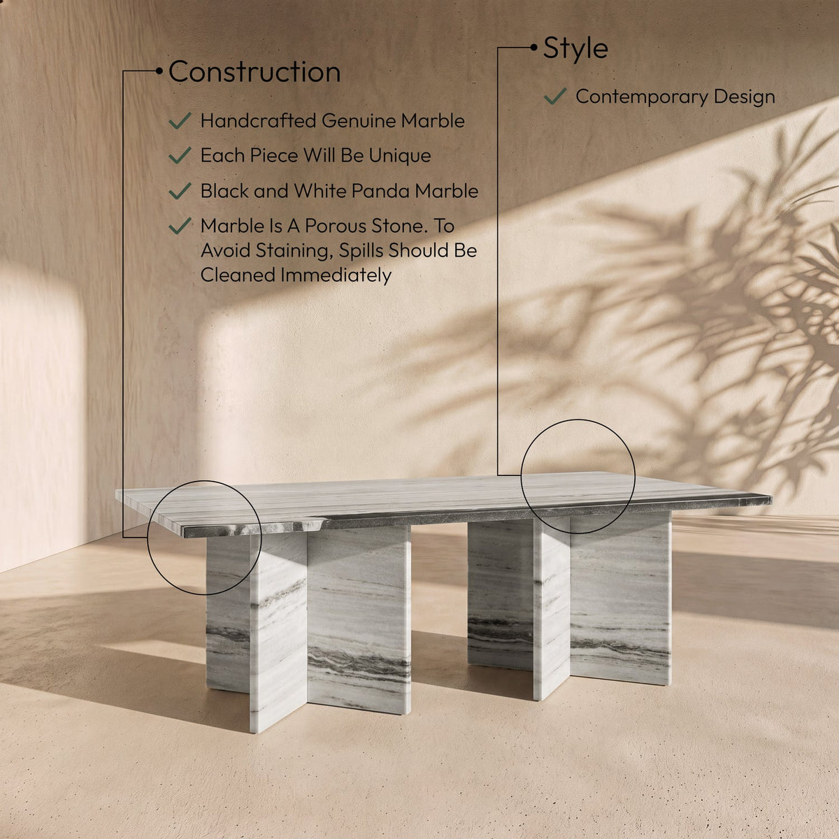 Verona Panda Genuine Marble Coffee Table
