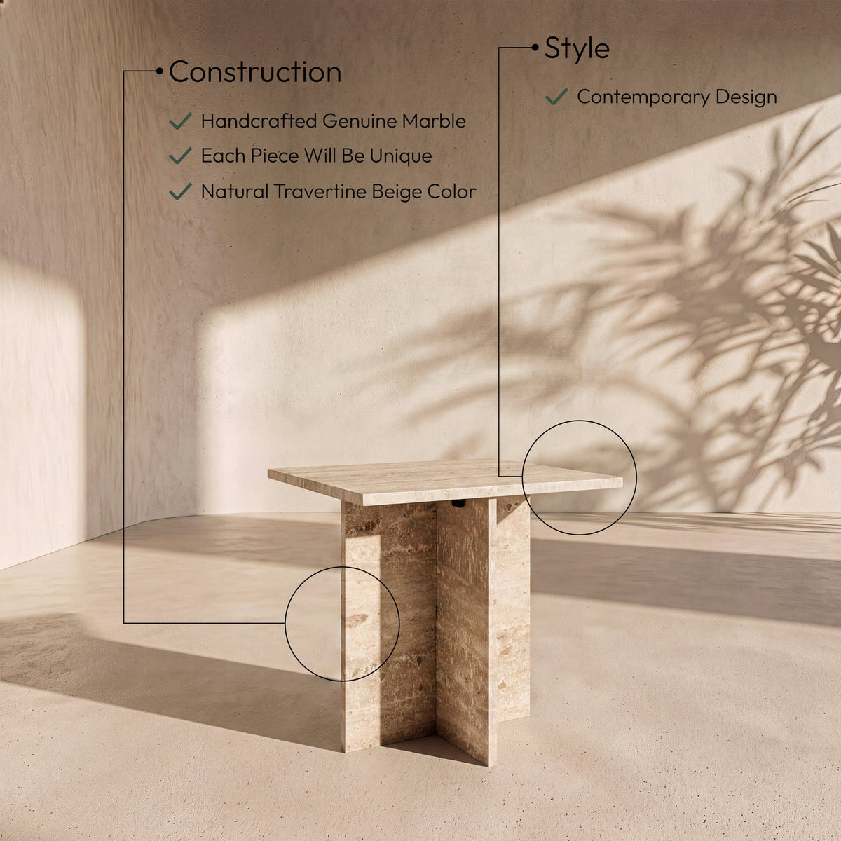 Verona Natural Travertine End Table Set of 2