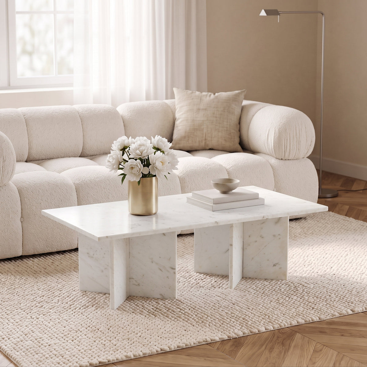 Verona White Genuine Marble Coffee Table