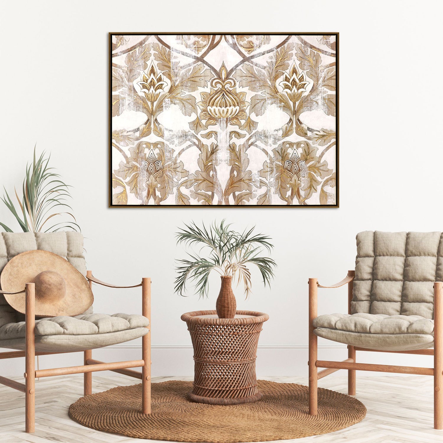 Jardine Golden Scroll Canvas Framed Art