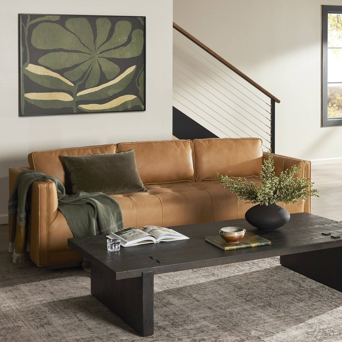 Four Hands Kiera Palermo Cognac Sofa styled in a room setting