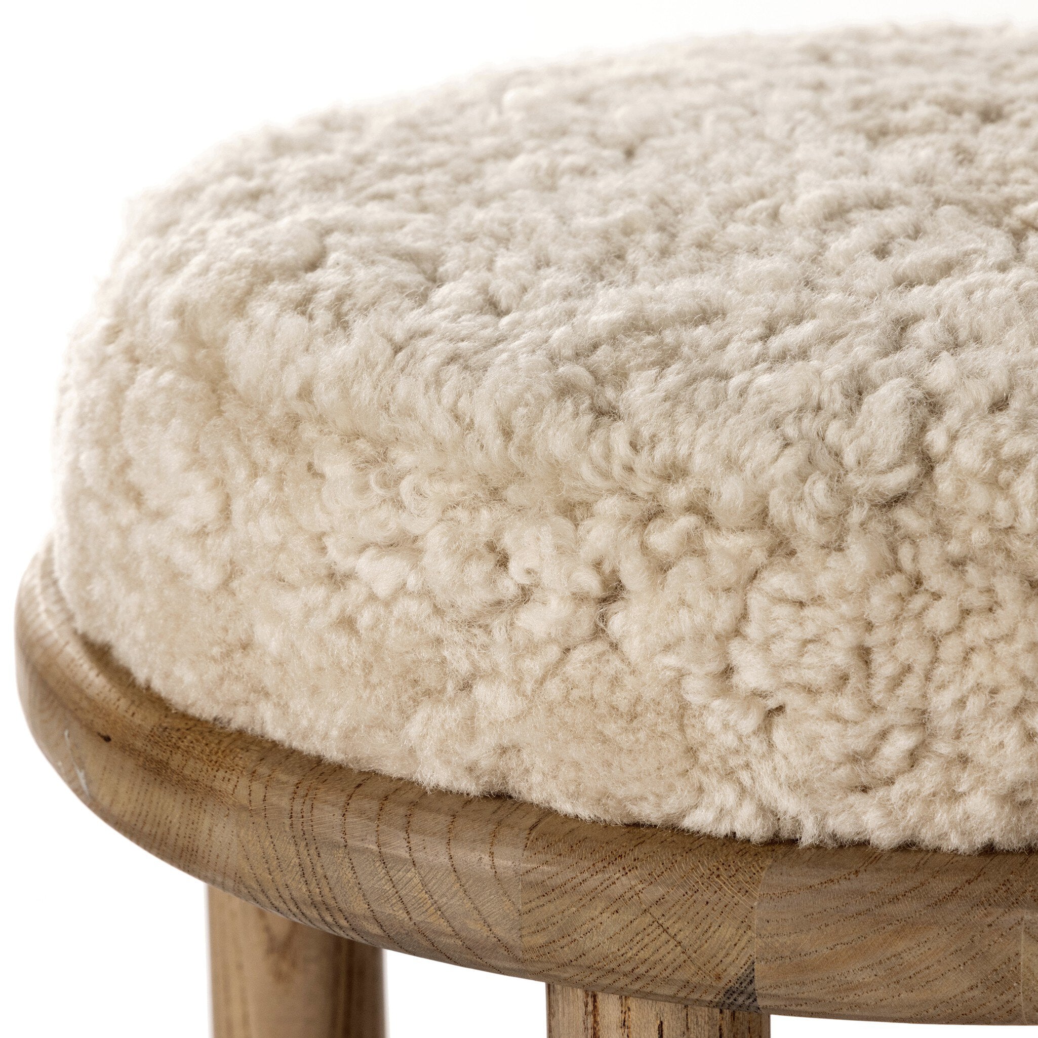 Four Hands Saldino Beige Shearling Counter Stool close-up detail