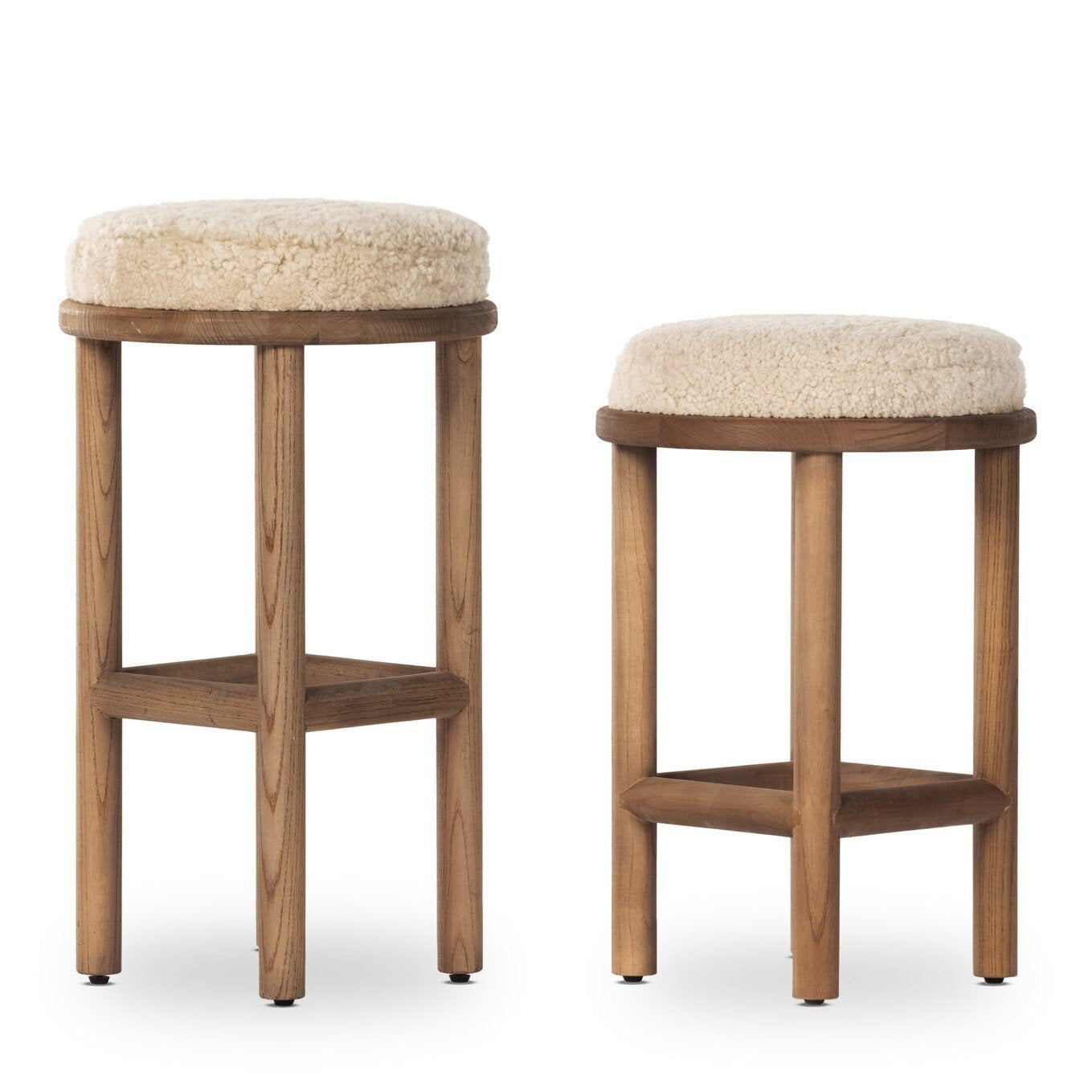 Four Hands Saldino Beige Shearling Counter Stool texture close-up