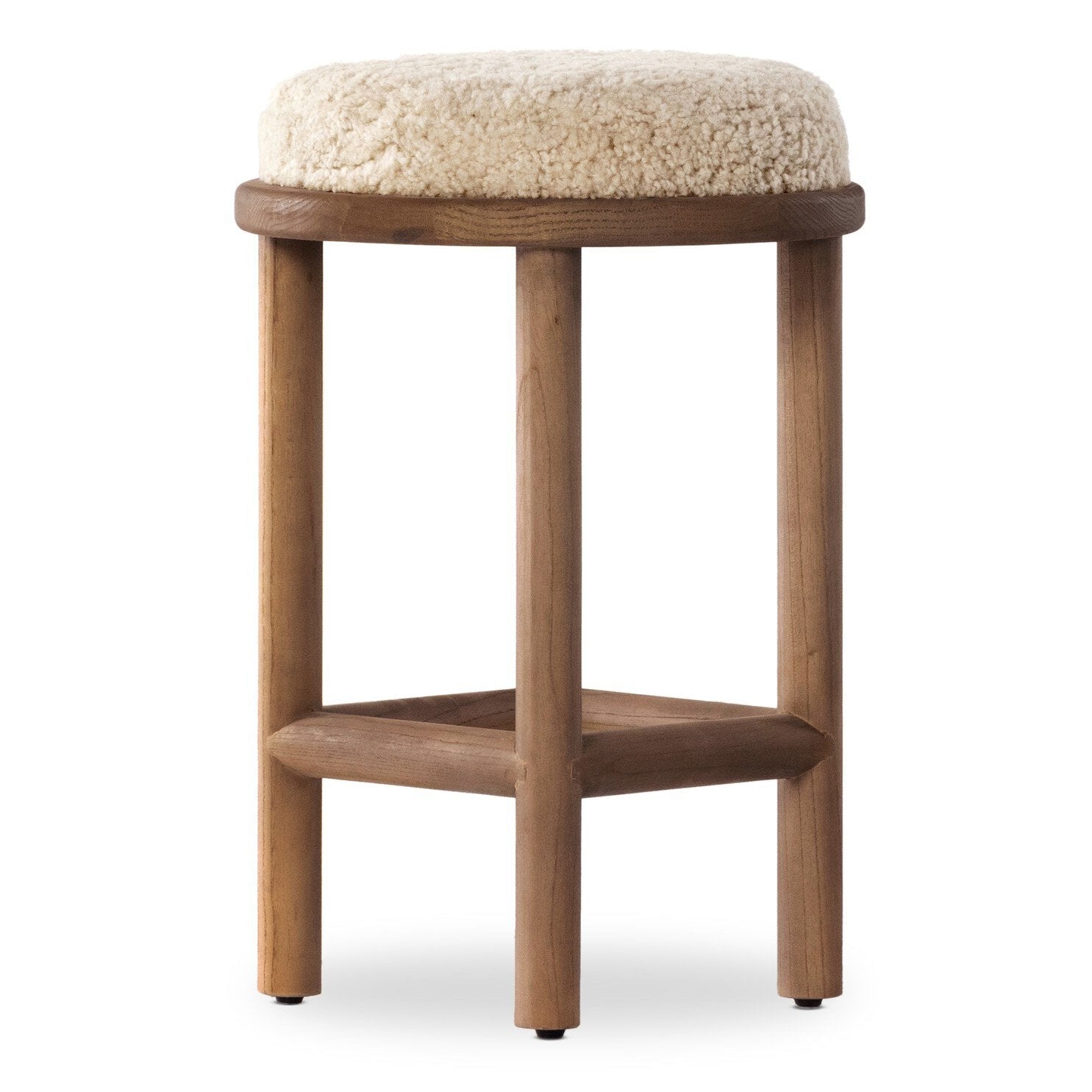 Four Hands Saldino Beige Shearling Counter Stool styled setting