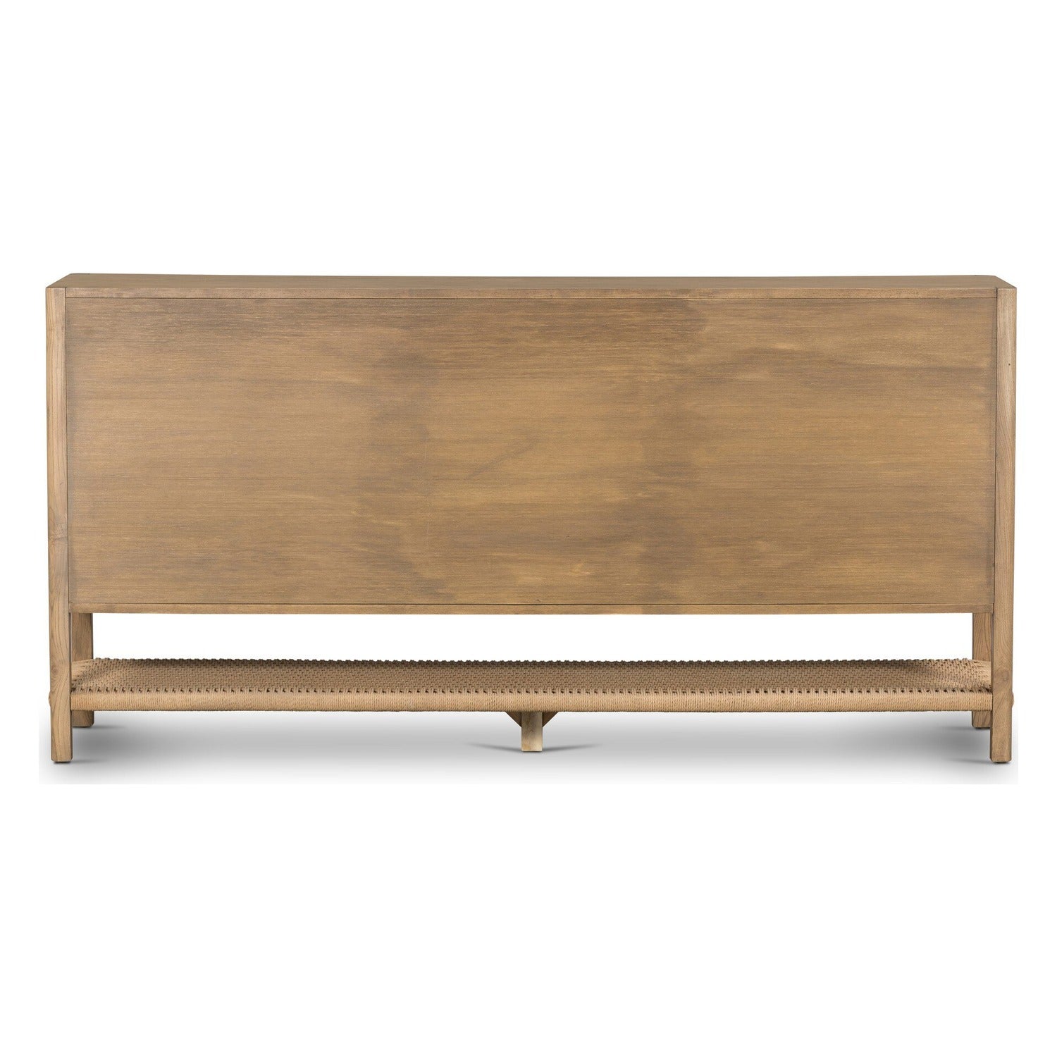 Four Hands Zuma Dune Ash 6 Drawer Dresser with paper cord stretcher shelf, back view