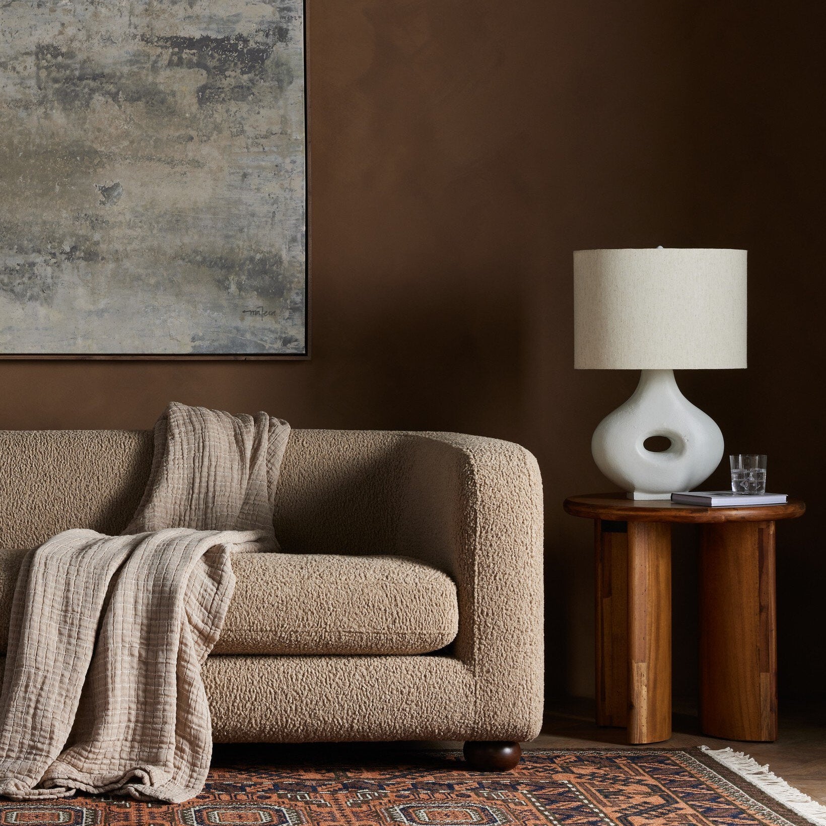 Four Hands Gidget Sheepskin Camel Sofa — detail view