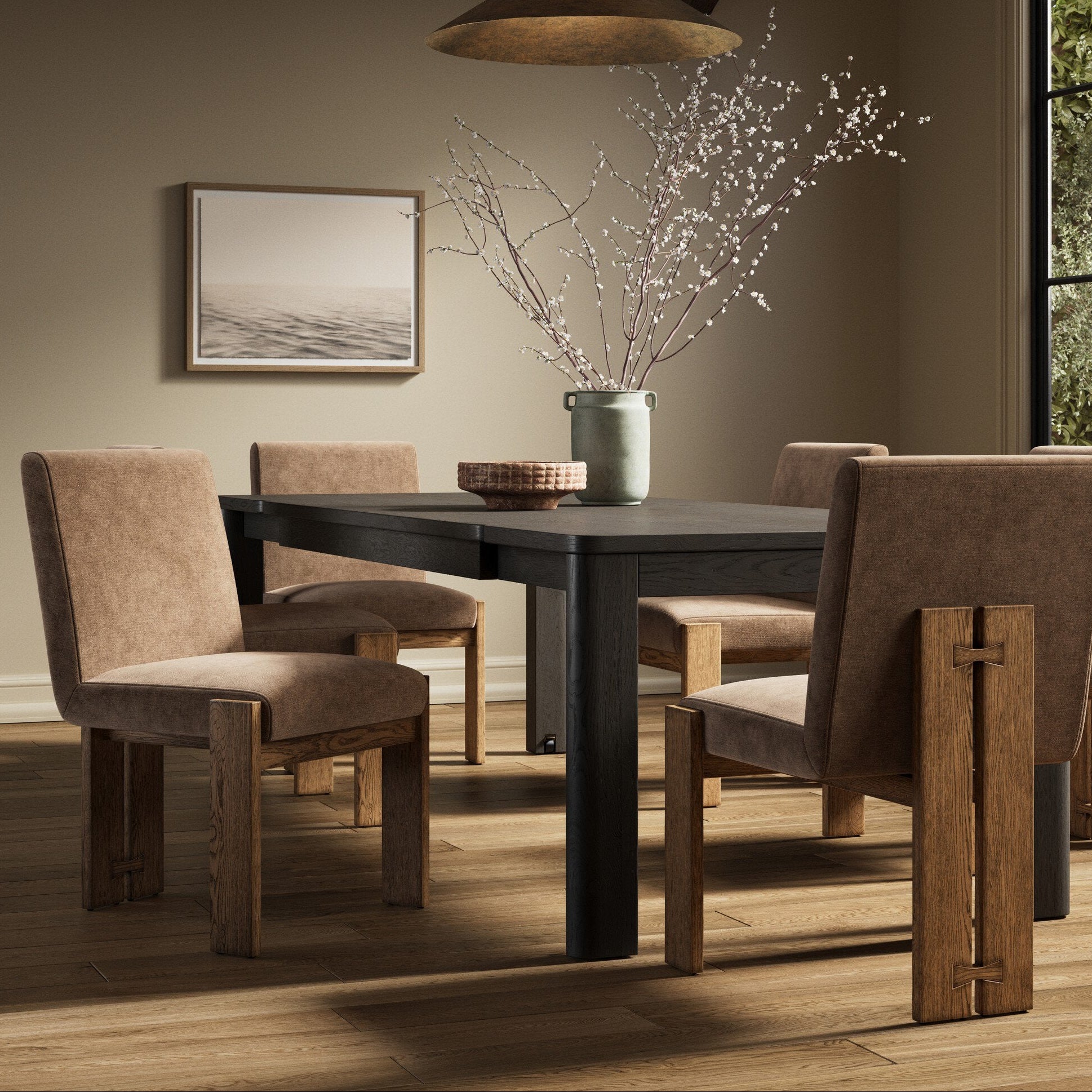 Four Hands Roxy Altair Mushroom Dining Chair — in a styled room setting