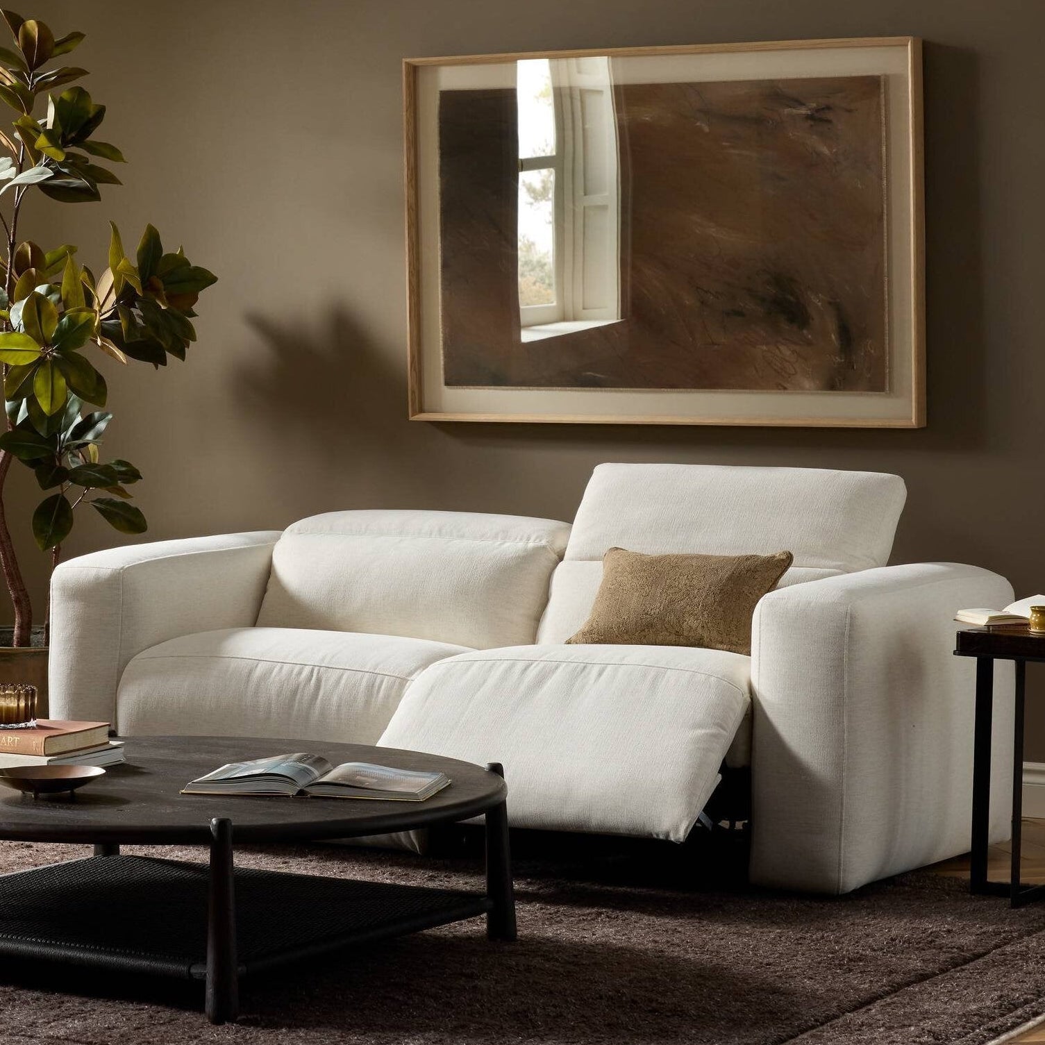 Four Hands Radley Crypton Nomad Snow Power Recliner 2 Piece Sectional Sofa styled in a room setting
