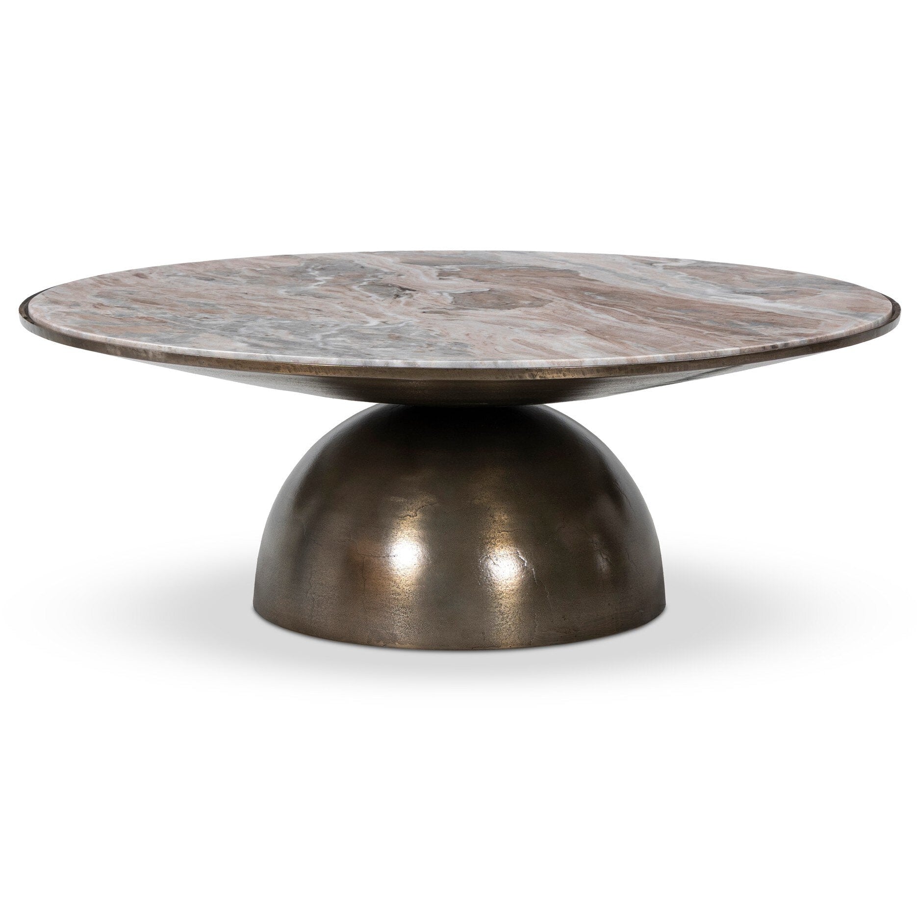 Four Hands Corbett Creamy Taupe Marble Coffee Table - styled view