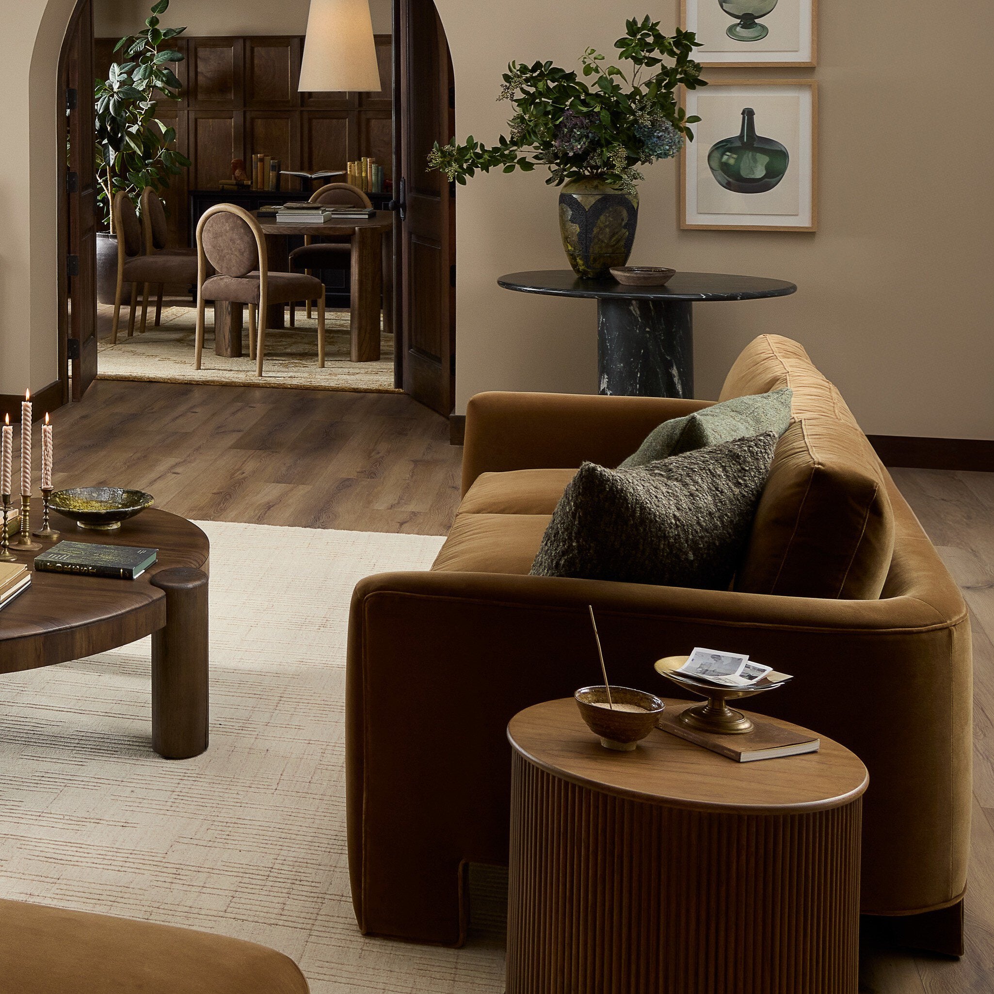 Four Hands Katya Surrey Ochre 97in Sofa - styled room setting