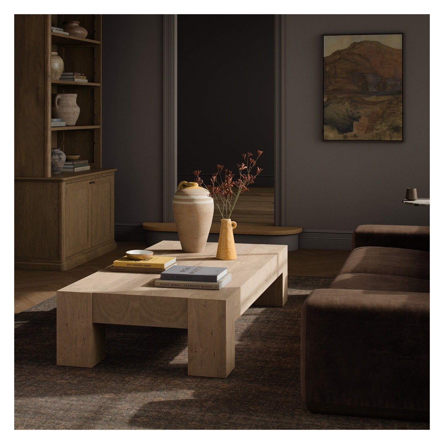 Four Hands Abaso Whitewash Rustic Rectangular Coffee Table
