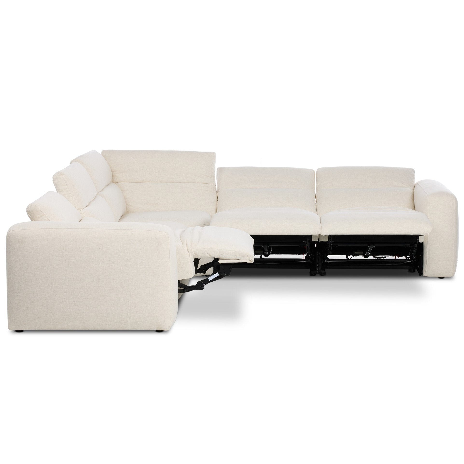Four Hands Radley Crypton Nomad Snow Power Recliner 5 Piece Sectional Sofa shown with doors open 2