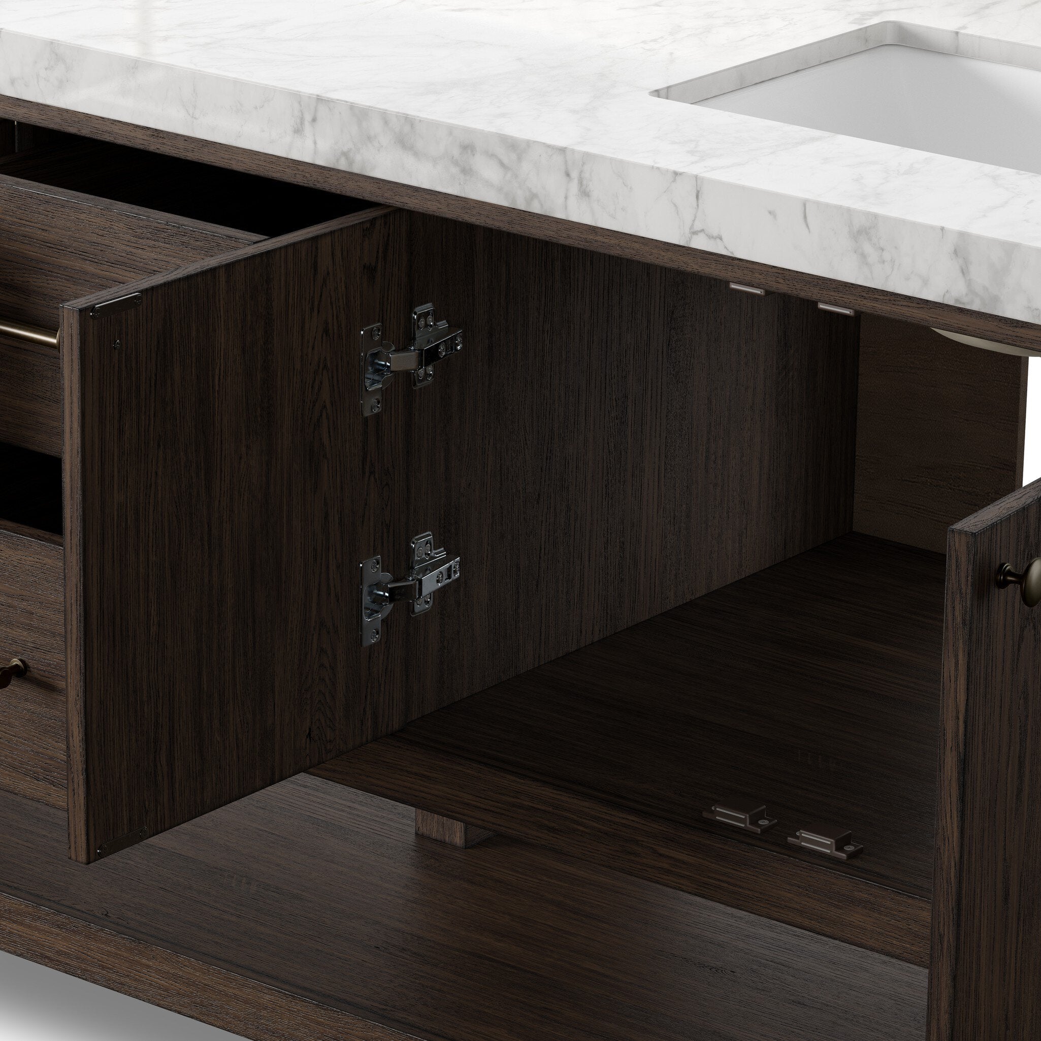 Four Hands Anthem Satin Espresso Oak Double Vanity close-up detail