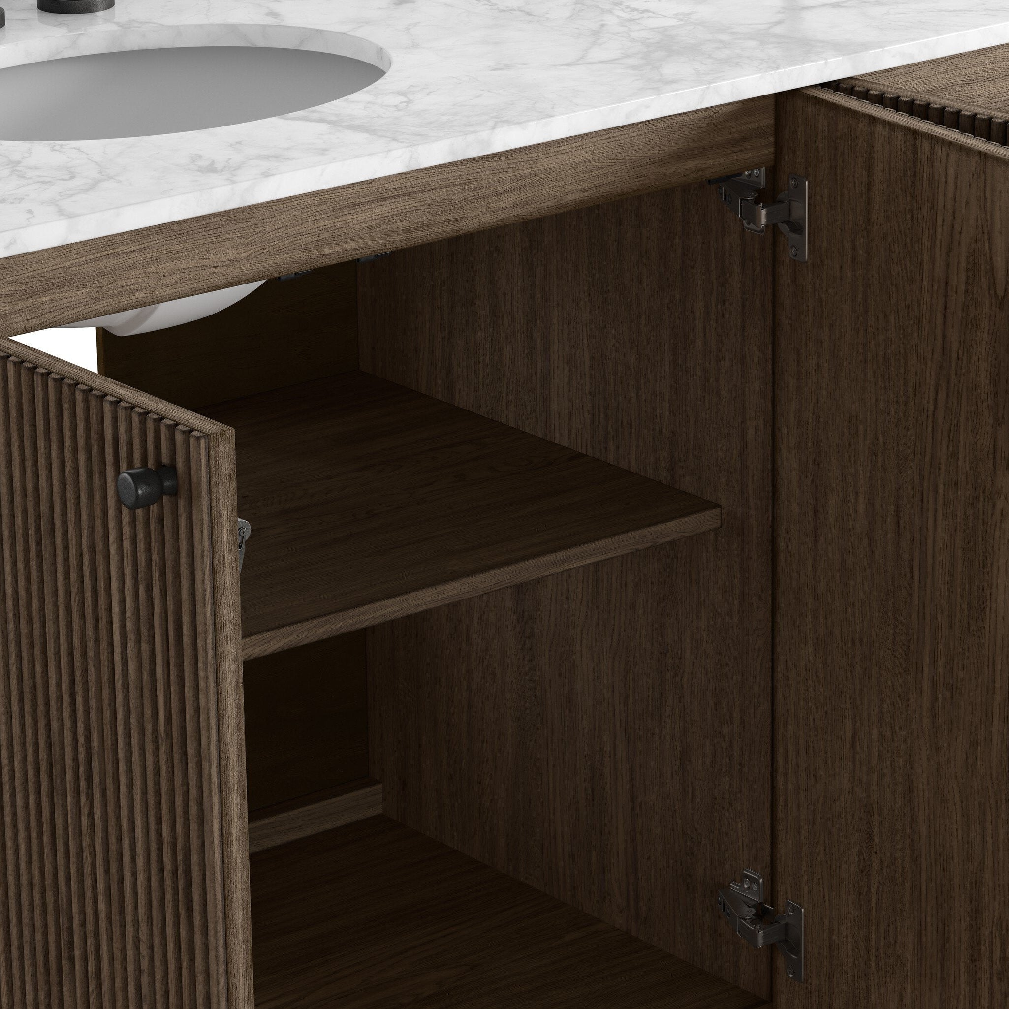 Four Hands Malden Satin Espresso Oak Double Vanity close-up detail 3