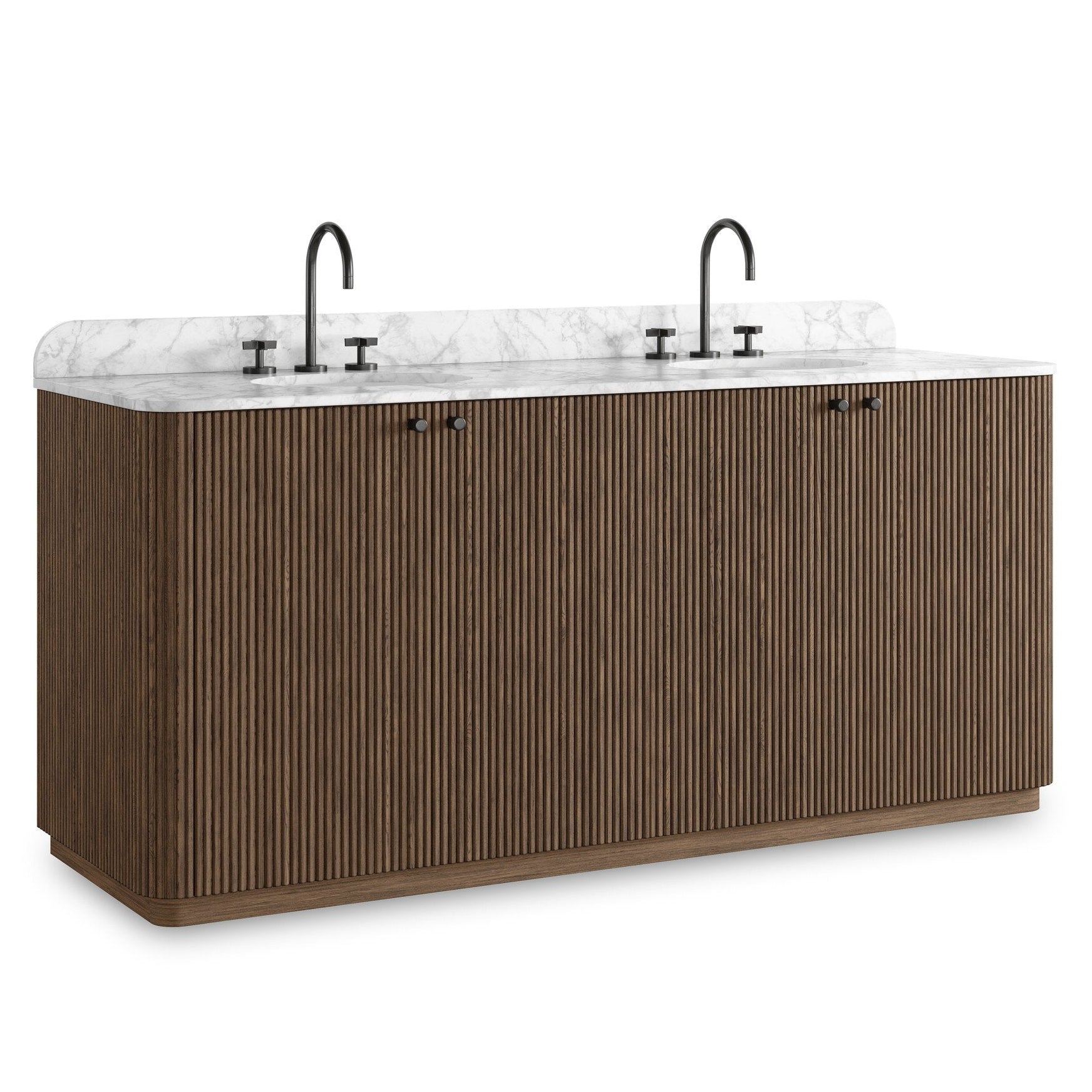 Four Hands Malden Satin Espresso Oak Double Vanity styled view