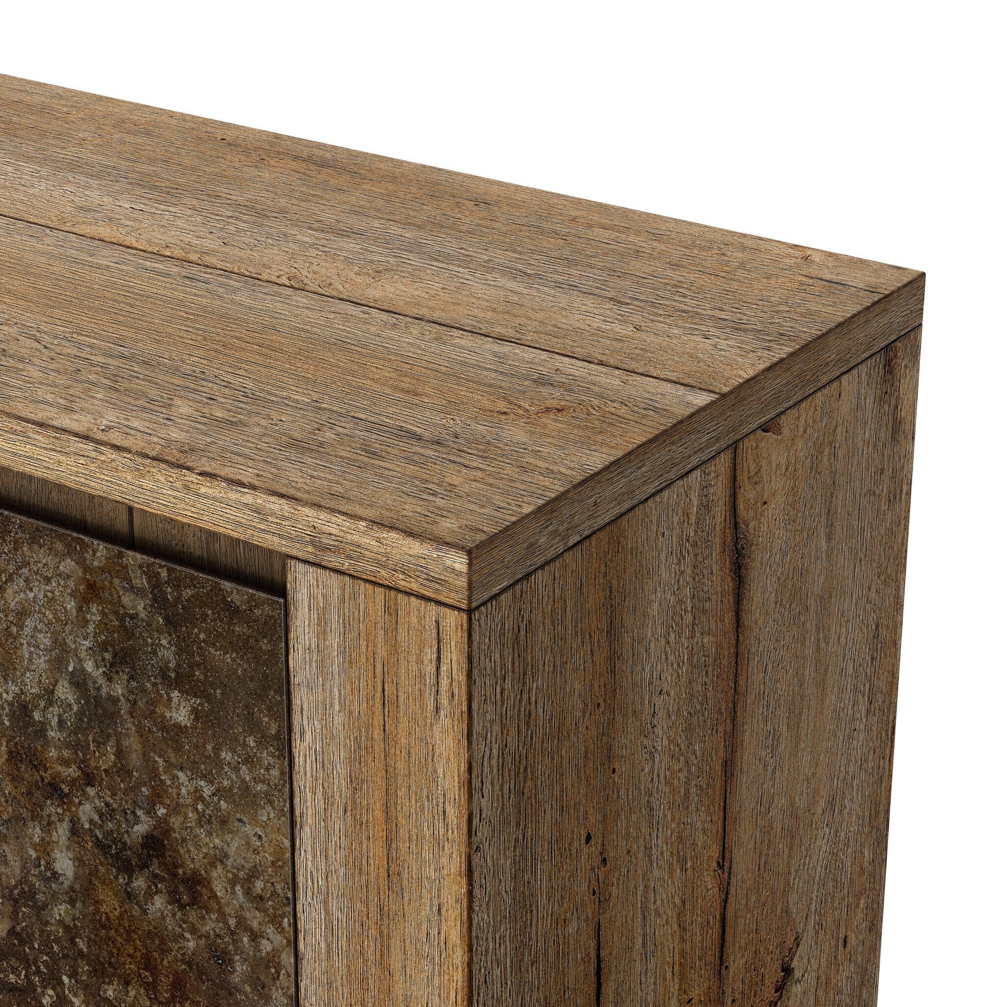 Four Hands Redondo Burnt Bleached Oak Resawn Media Console close-up detail 2