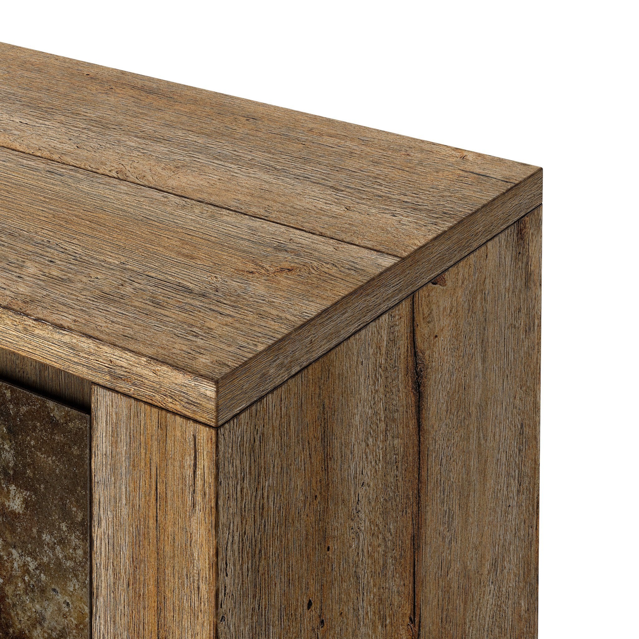 Four Hands Redondo Burnt Bleached Oak Resawn Media Console close-up detail 4