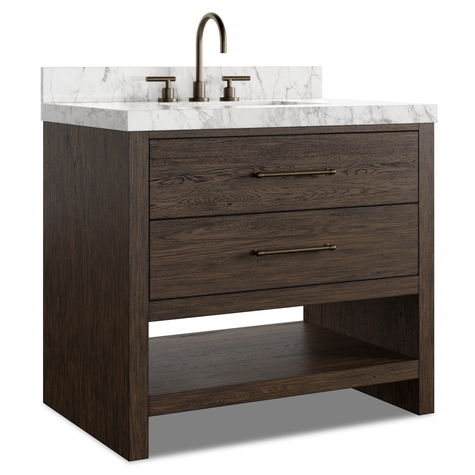 Four Hands Anthem Satin Espresso Oak Single Vanity styled view