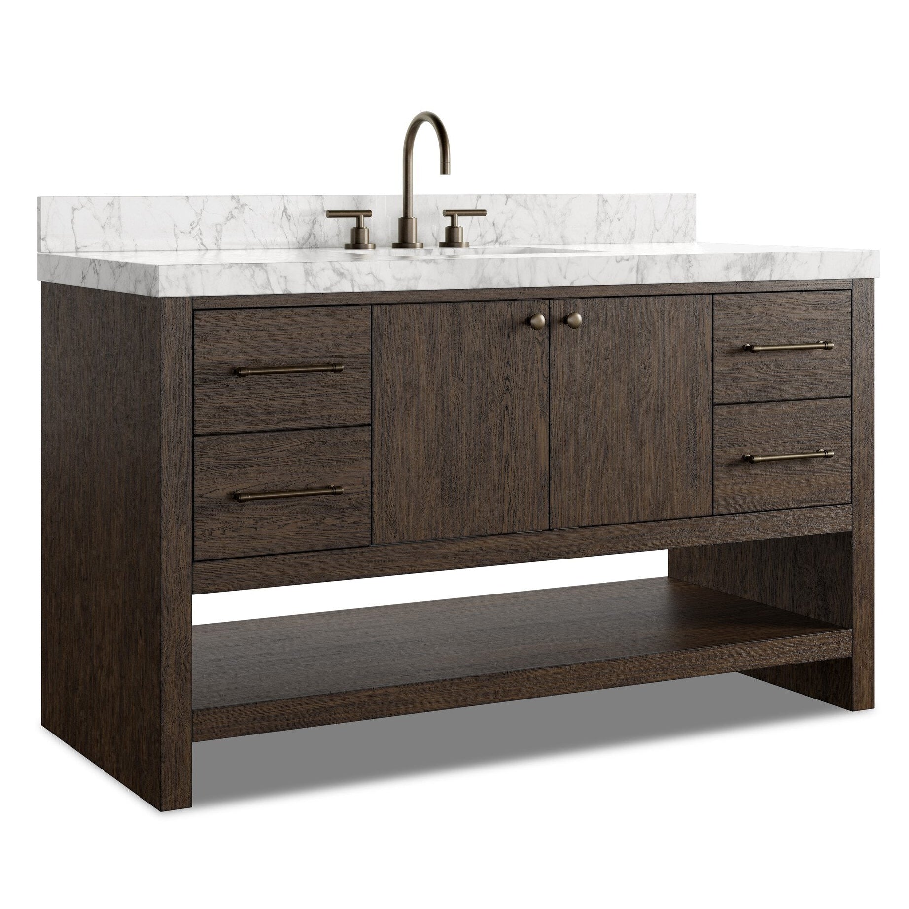 Four Hands Anthem Satin Espresso Oak Single Wide Vanity - styled view