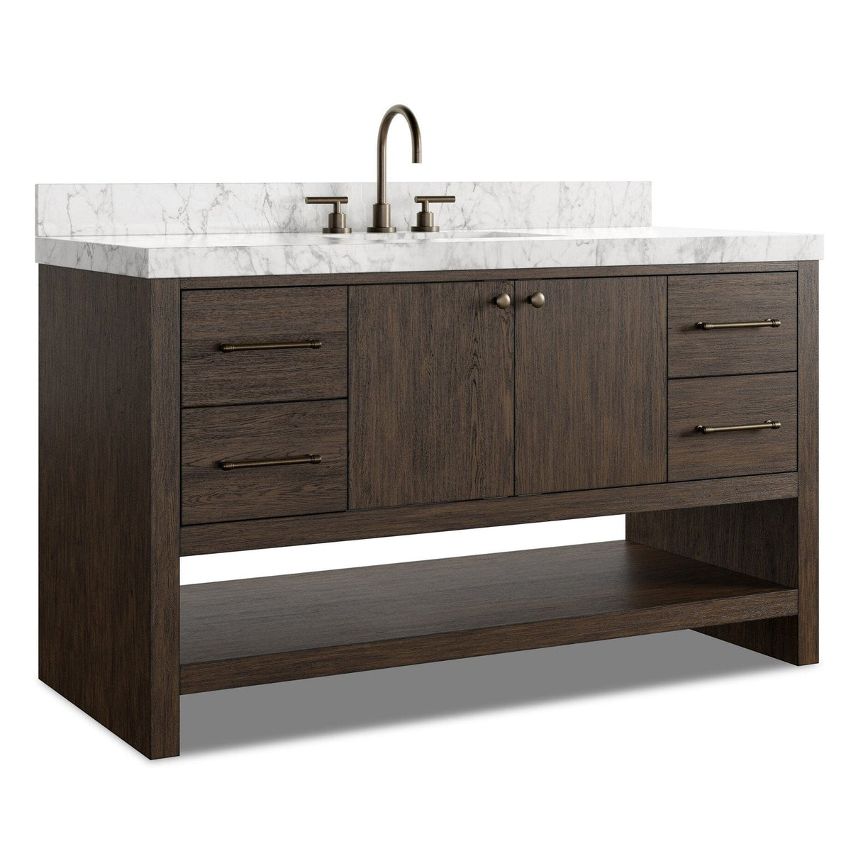 Four Hands Anthem Satin Espresso Oak Single Wide Vanity - styled view