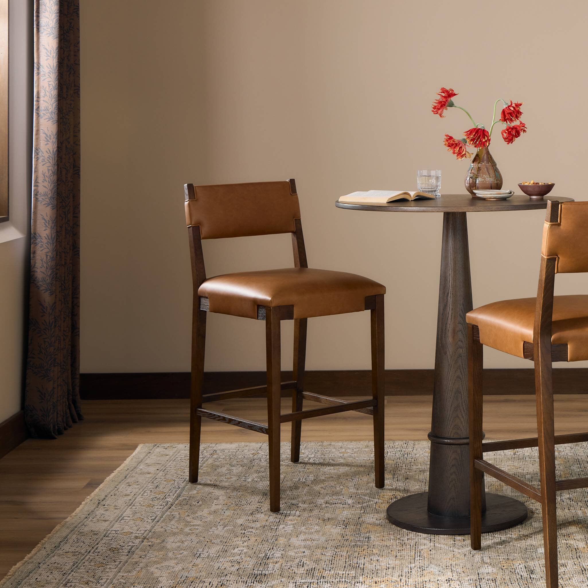 Four Hands Tamari Sonoma Chestnut Bar Stool styled in a room setting