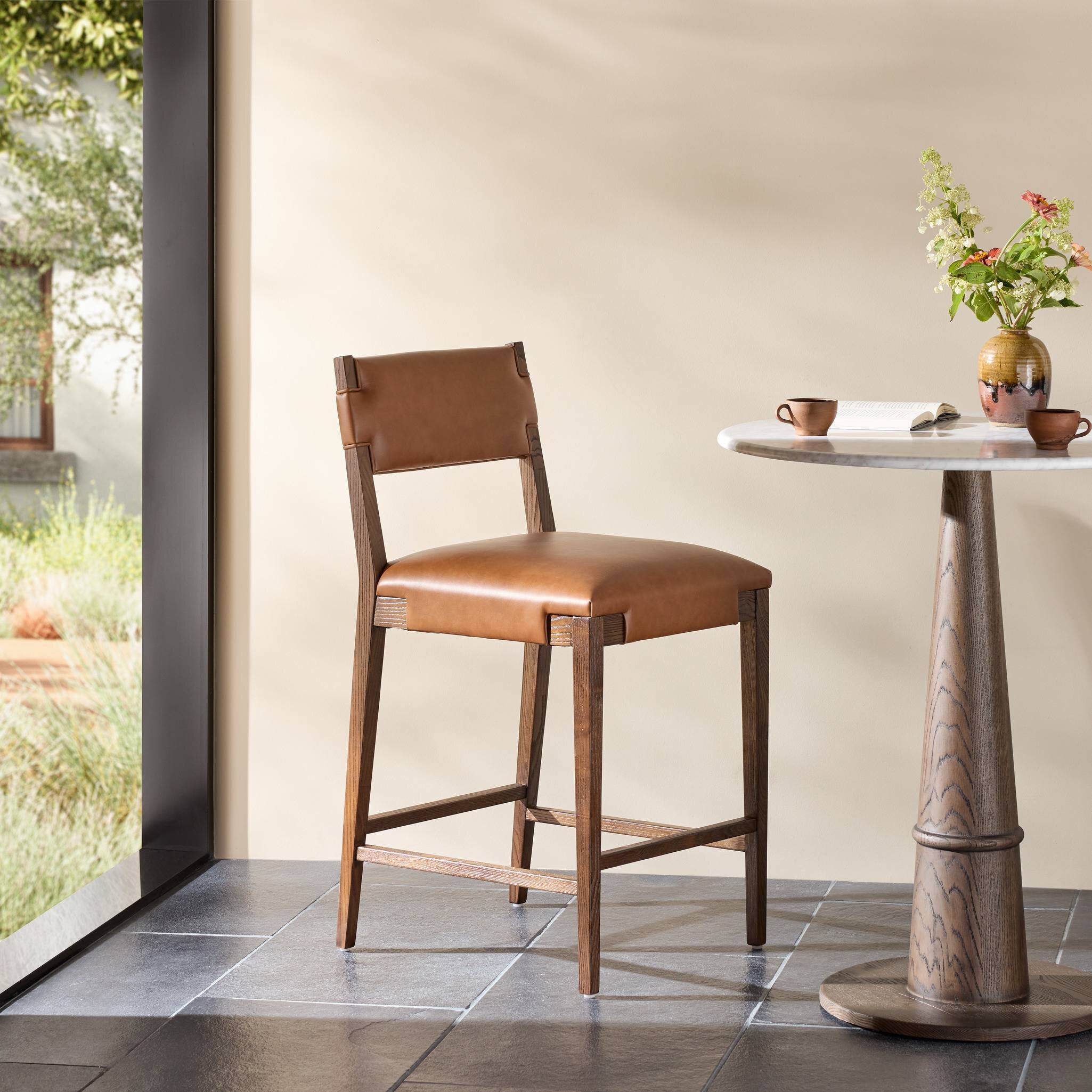Four Hands Tamari Sonoma Chestnut Counter Stool styled in a room setting