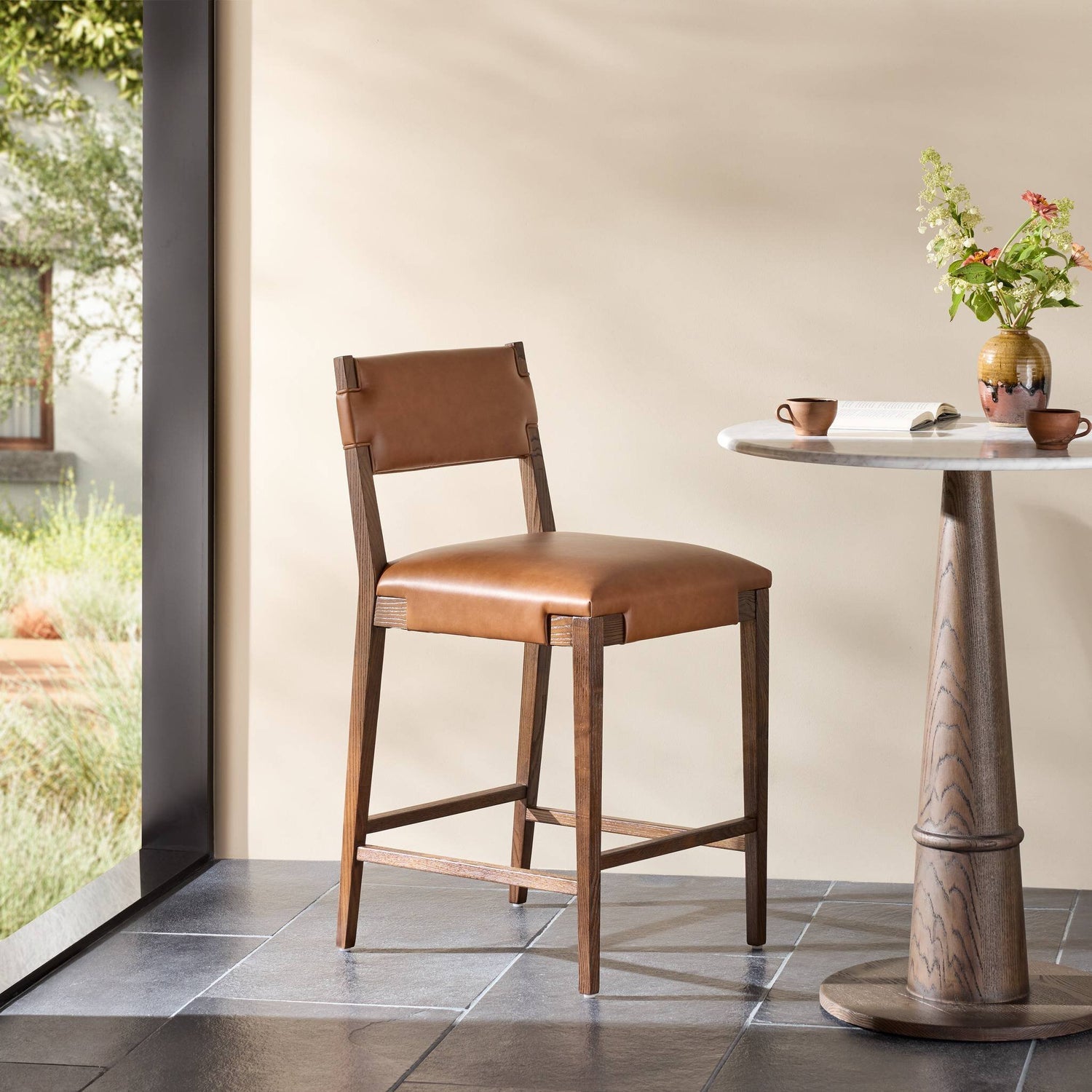 Four Hands Tamari Sonoma Chestnut Counter Stool styled in a room setting