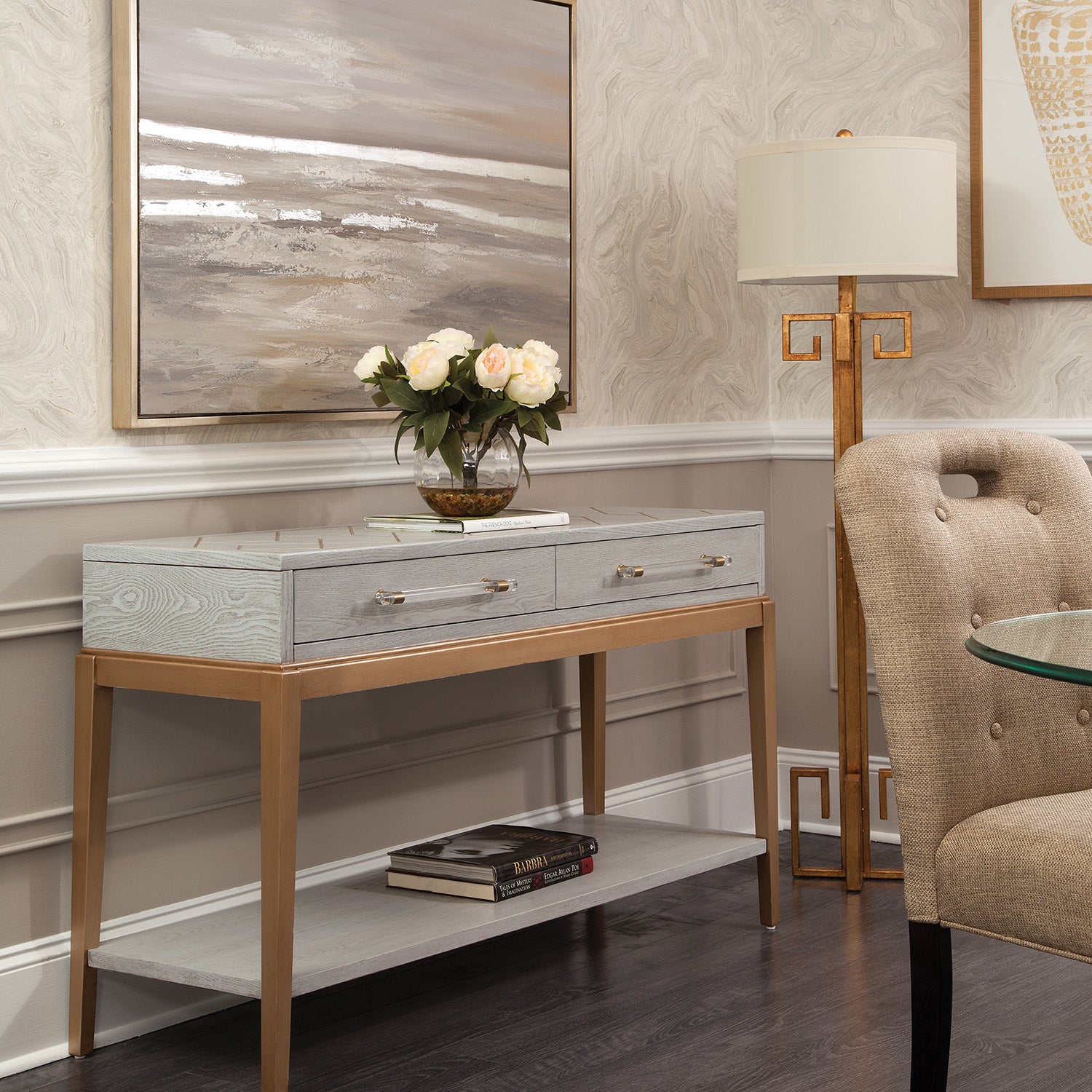 Bassett Mirror Gray Perrine Wood Console Table