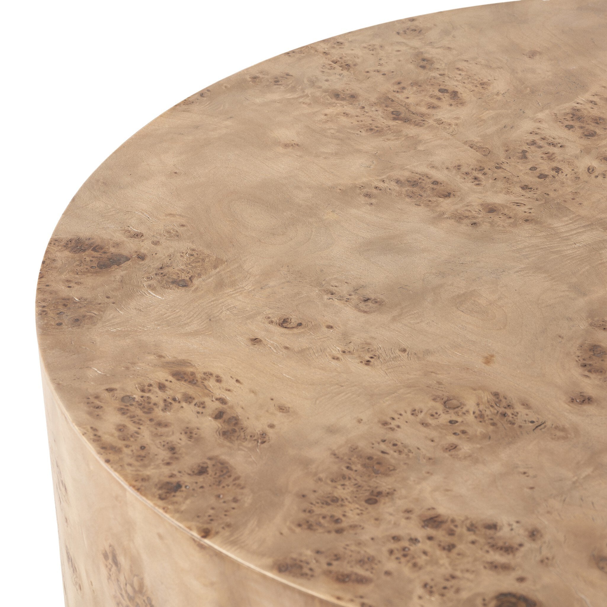 Four Hands Caya Caramel Burl Coffee Table construction close-up